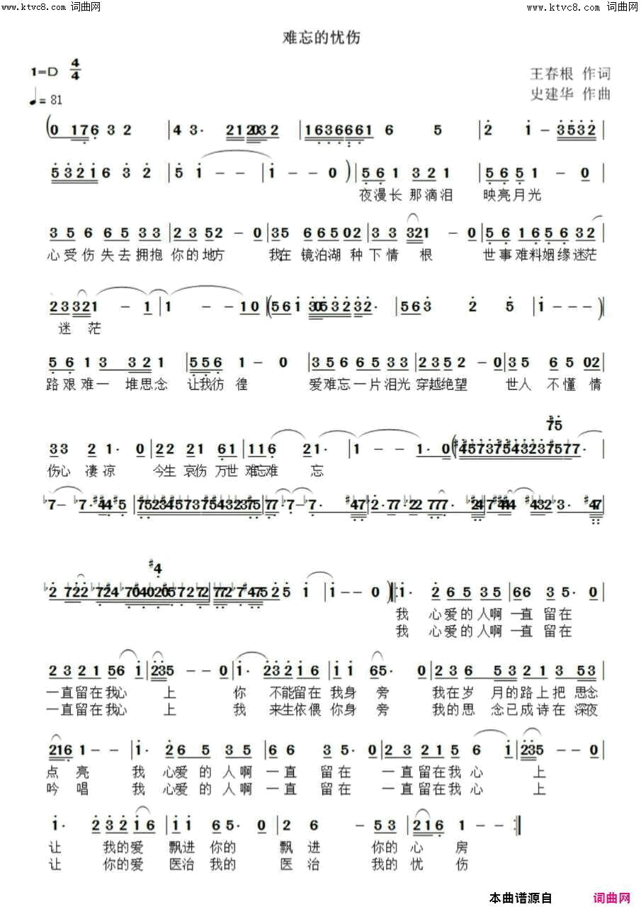 难忘的忧伤简谱1