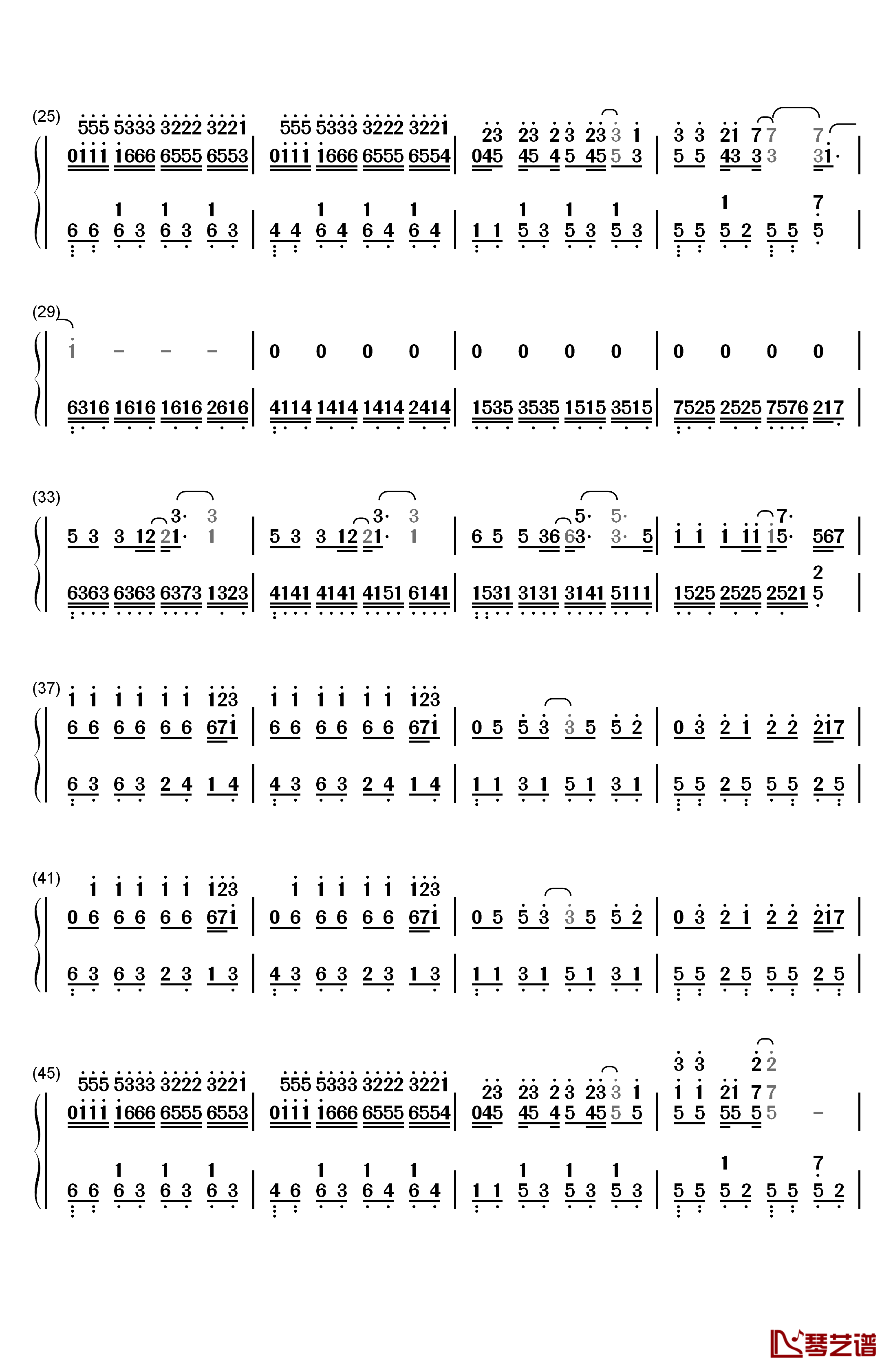 侧脸钢琴简谱-数字双手-于果2