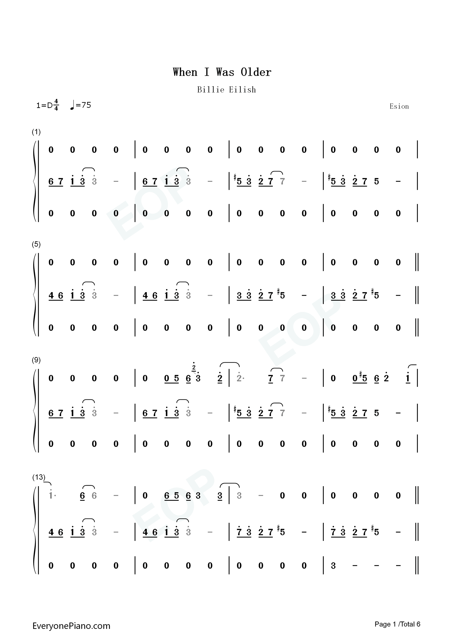 When I Was Older钢琴简谱-Billie Eilish演唱1