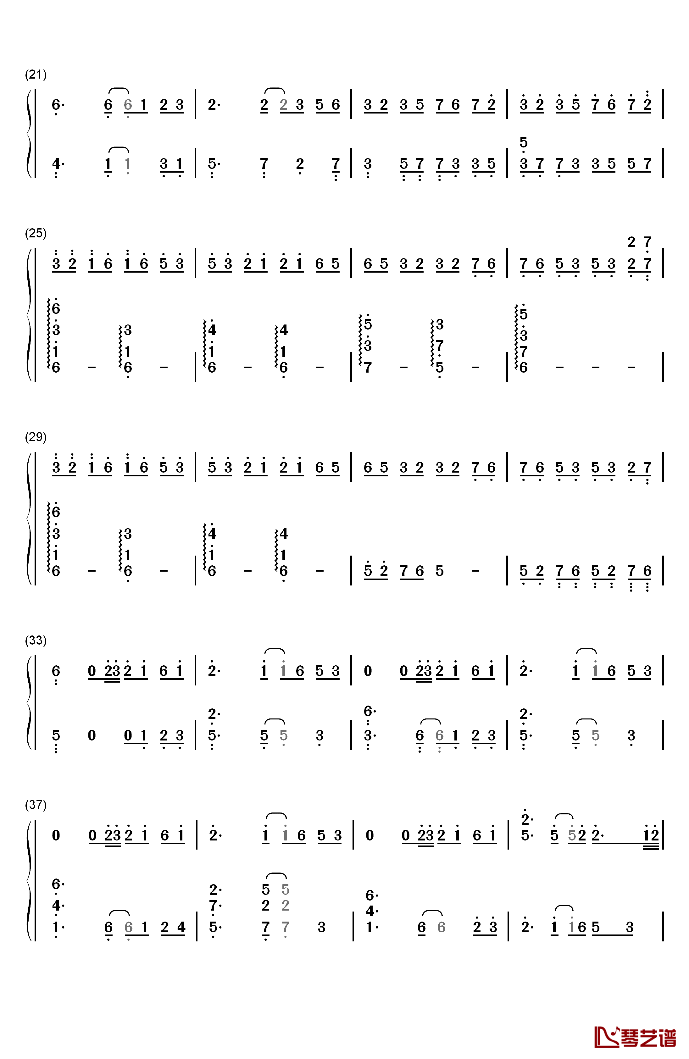 花黄瘦钢琴简谱-数字双手-Tina（Pure Morning乐团）2