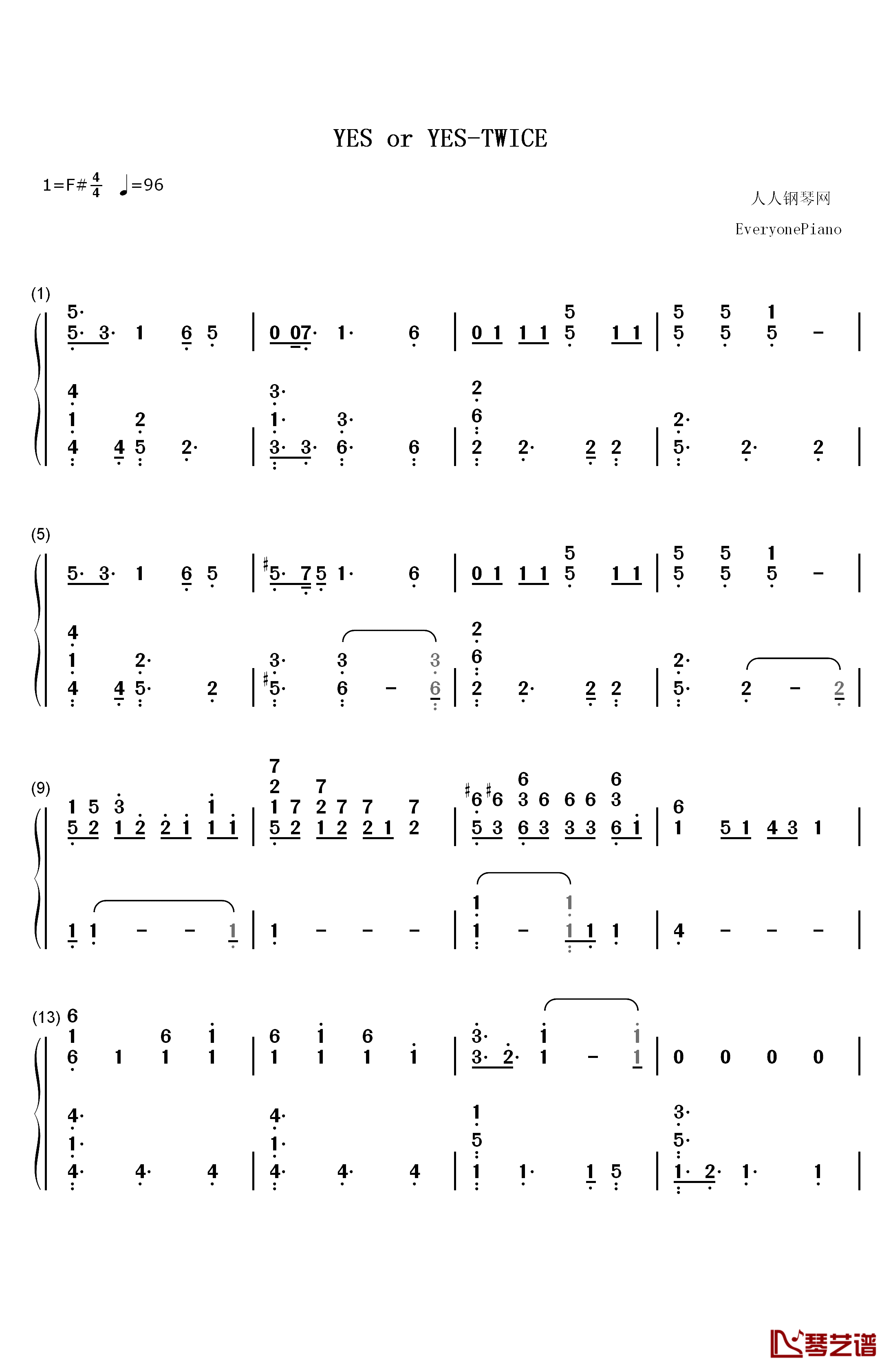 YES or YES钢琴简谱-数字双手-TWICE1