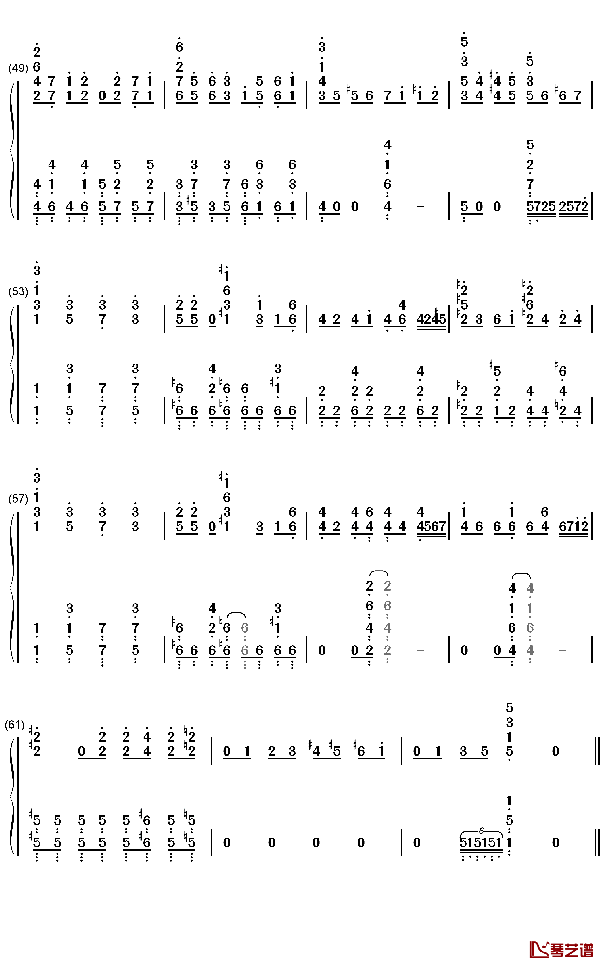 ファールプレーにくらり钢琴简谱-数字双手-分岛花音4