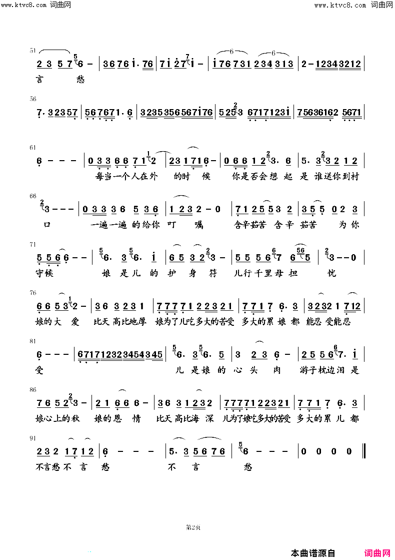 娘的恩情比海深【修改】简谱1