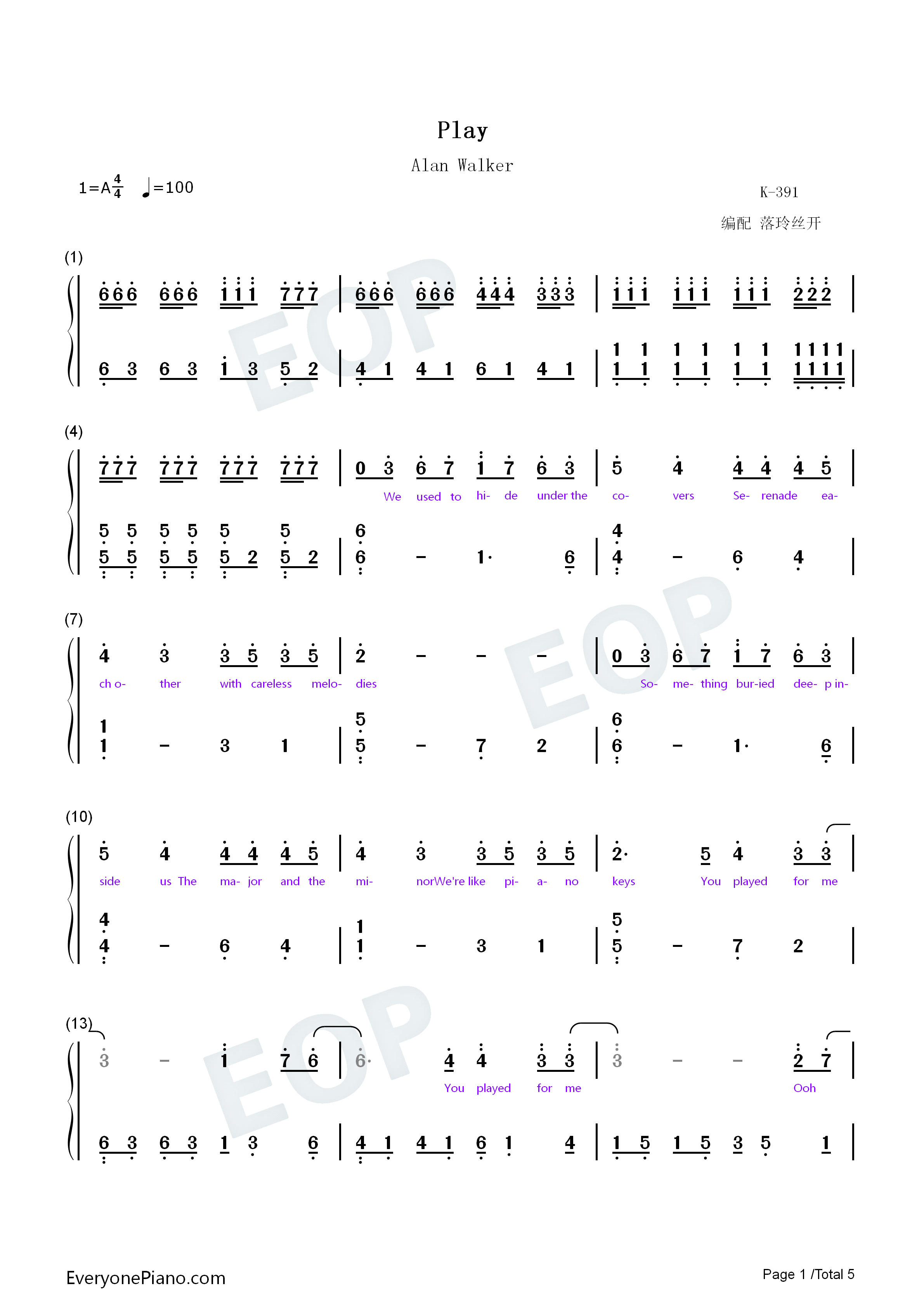 Play钢琴简谱-K-391 Alan Walker Tungevaag Mangoo演唱1