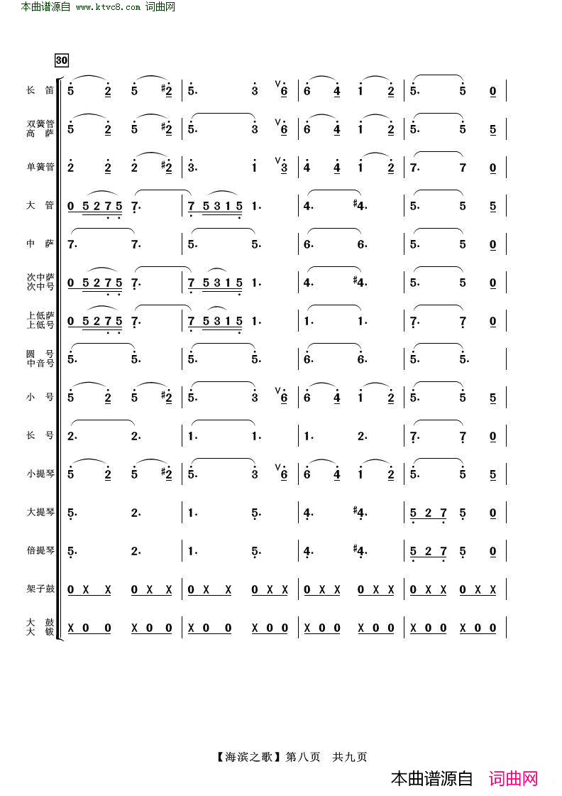 海滨之歌 管弦乐总谱简谱1