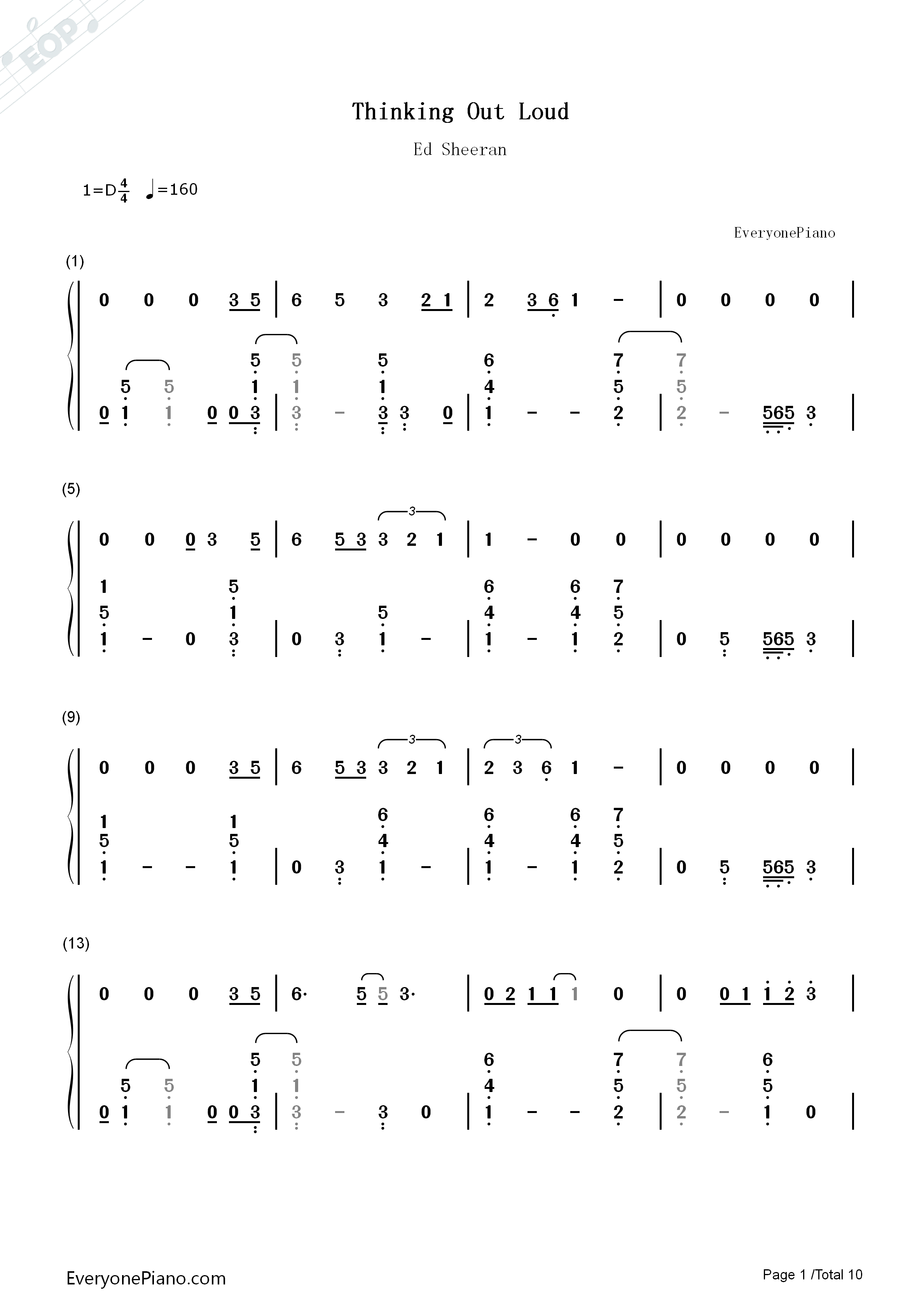 Thinking Out Loud钢琴简谱-Ed Sheeran演唱1
