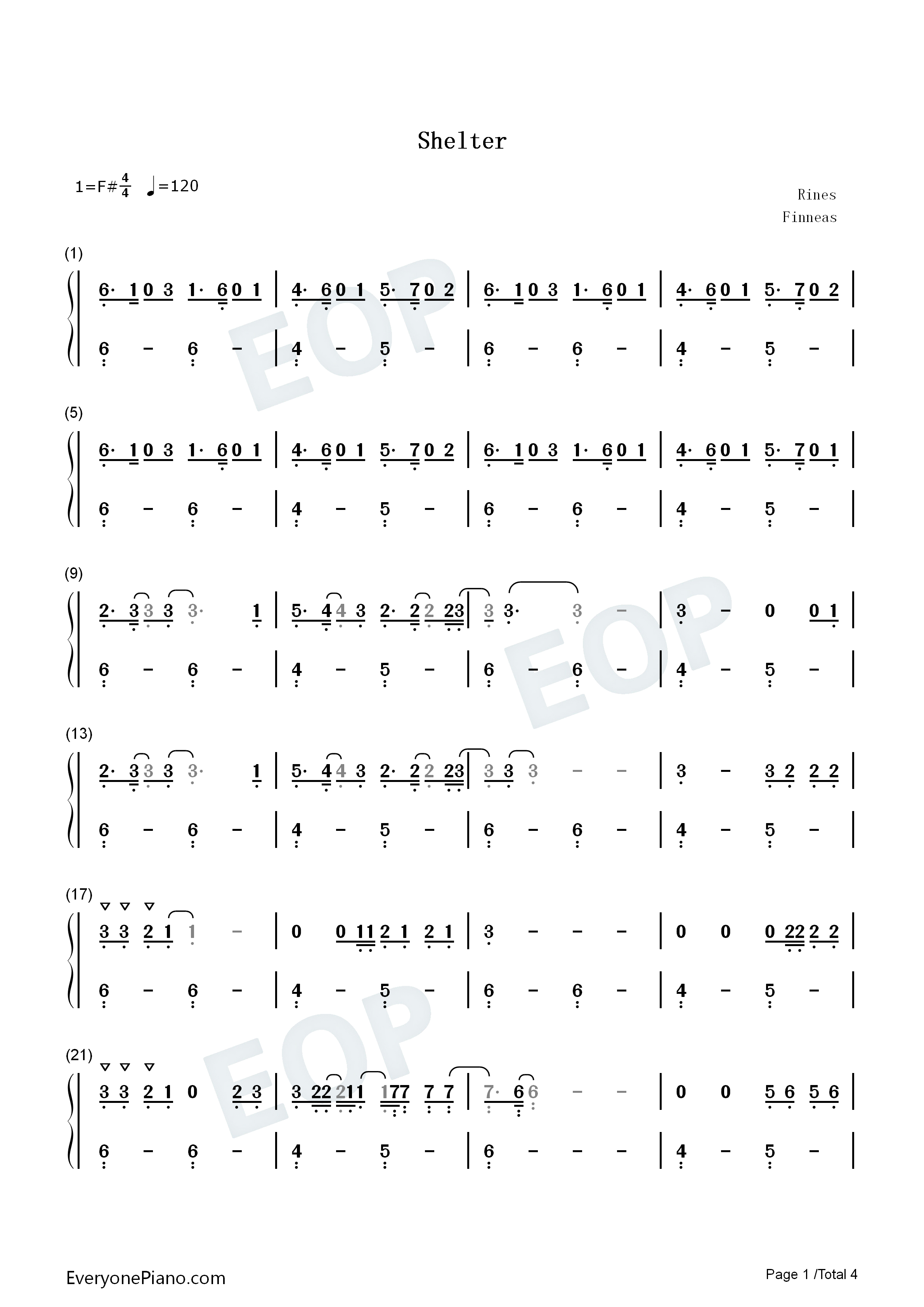 Shelter钢琴简谱-Finneas演唱1