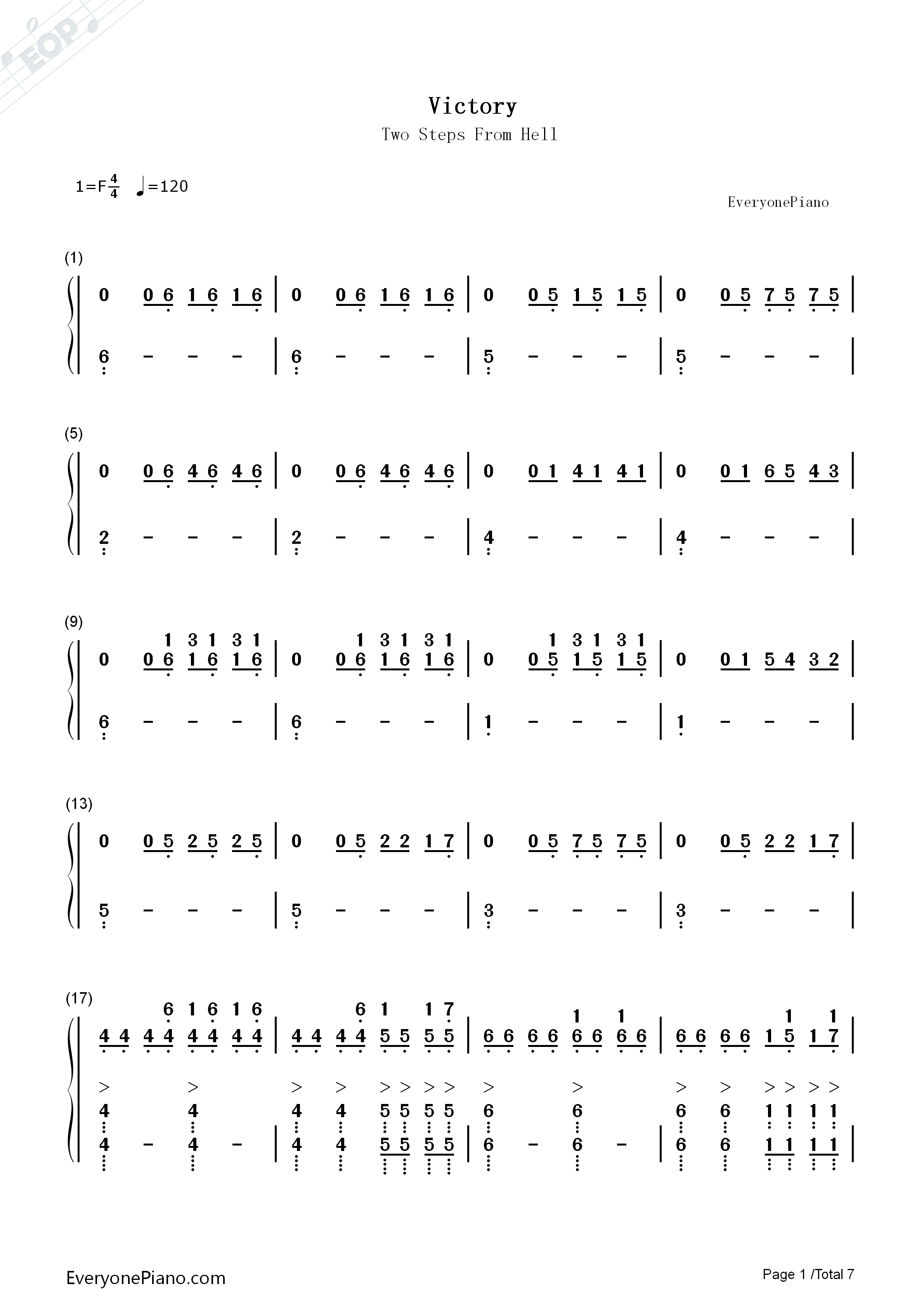 Victory钢琴简谱-Two Steps From Hell演唱1