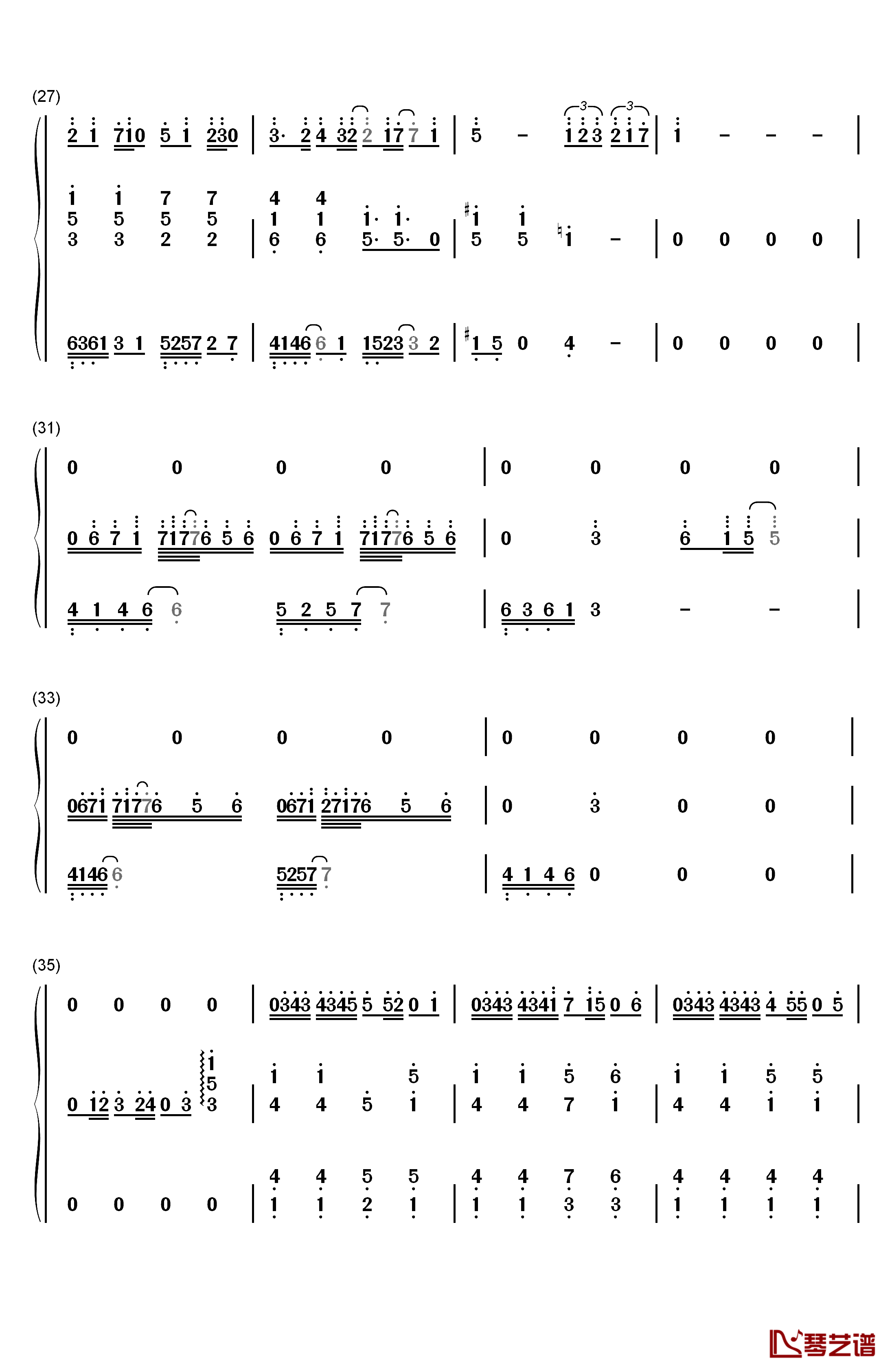 只对你说钢琴简谱-数字双手-林俊杰3