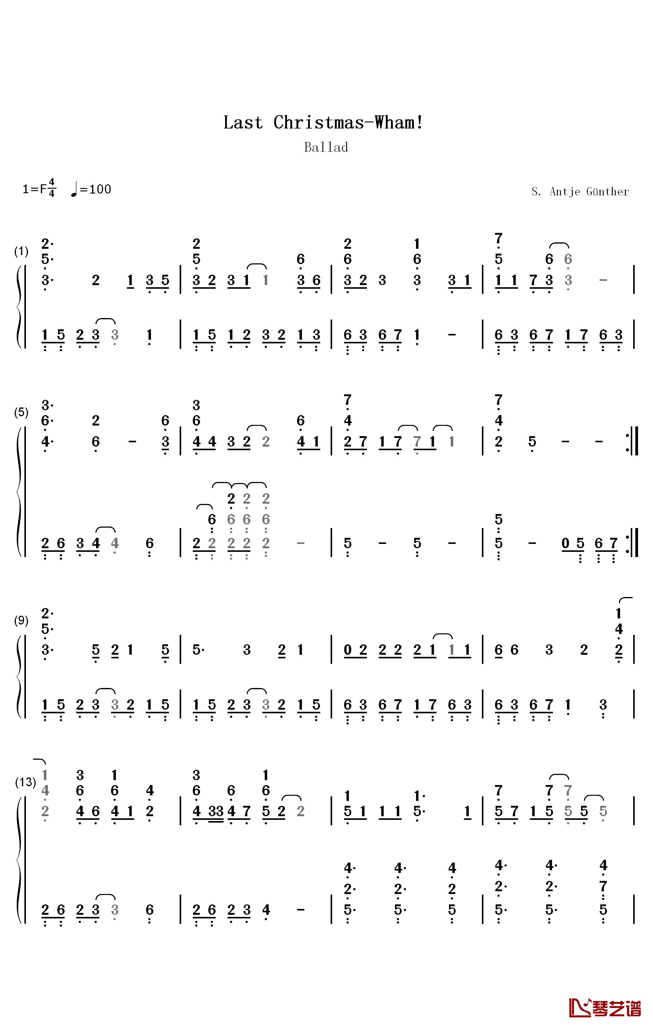 Last Christmas钢琴简谱-数字双手-Wham!1