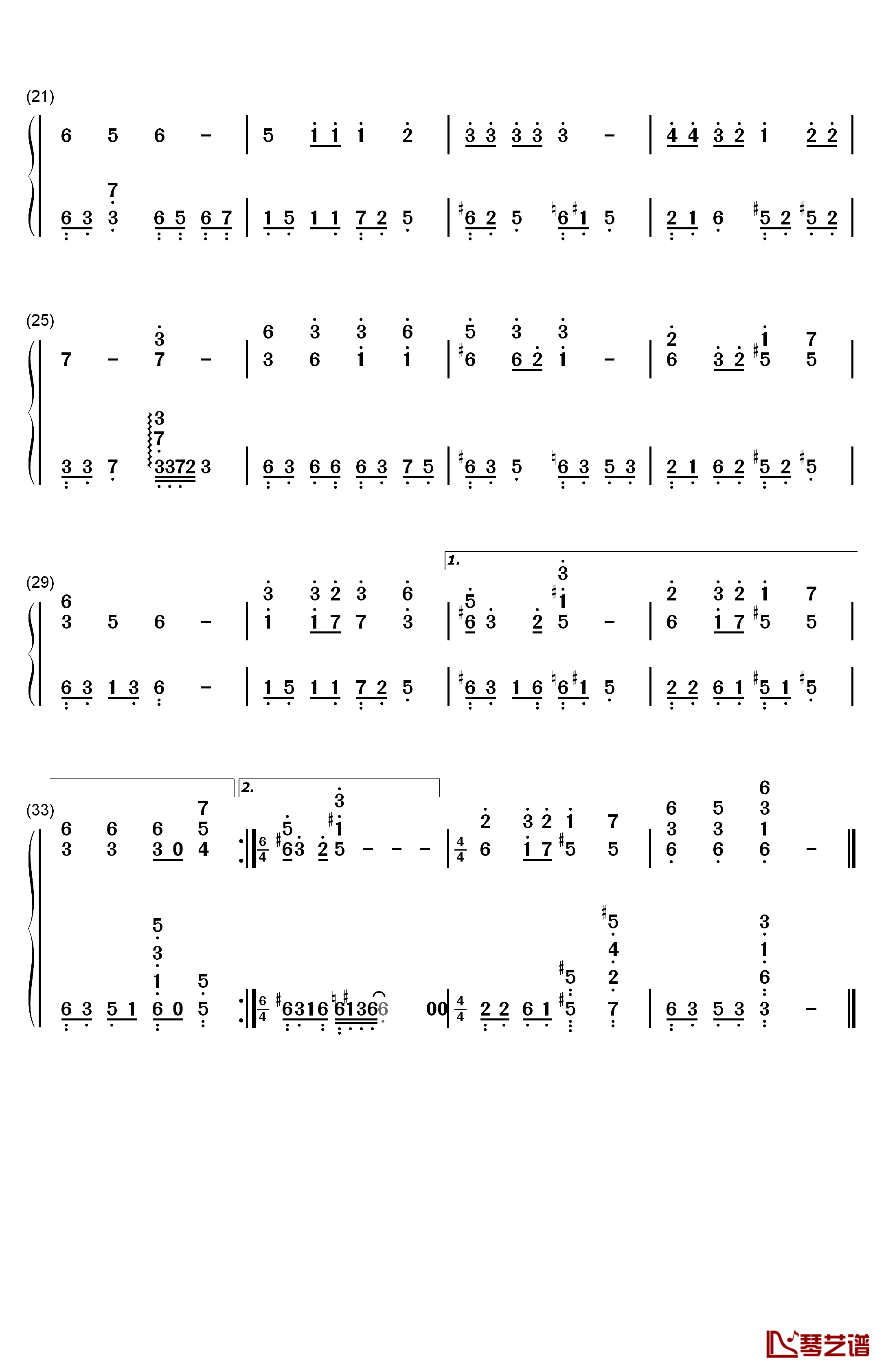 赤い花白い花钢琴简谱-数字双手-早见沙织2