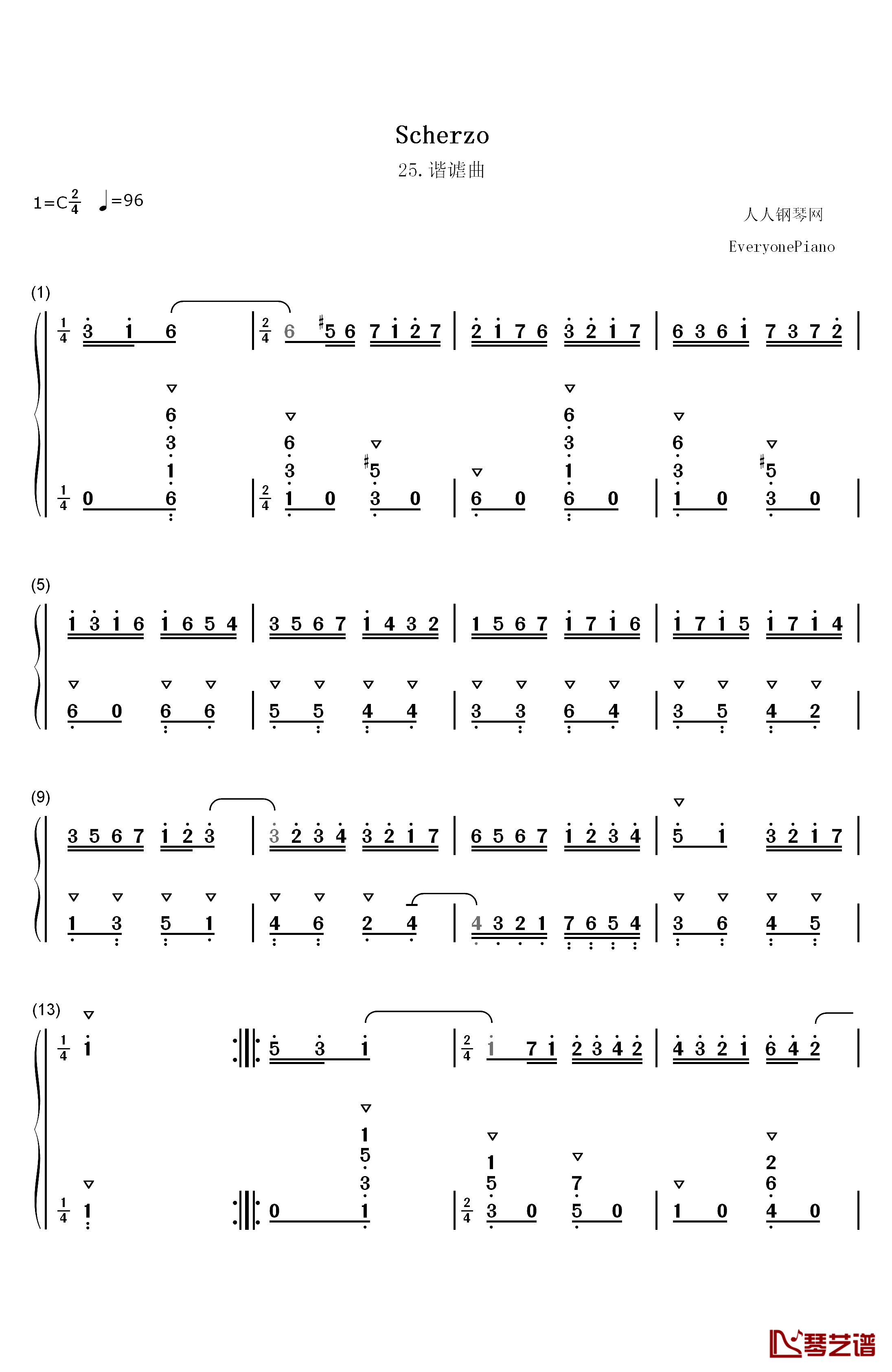 谐谑曲 25钢琴简谱-数字双手-巴赫1