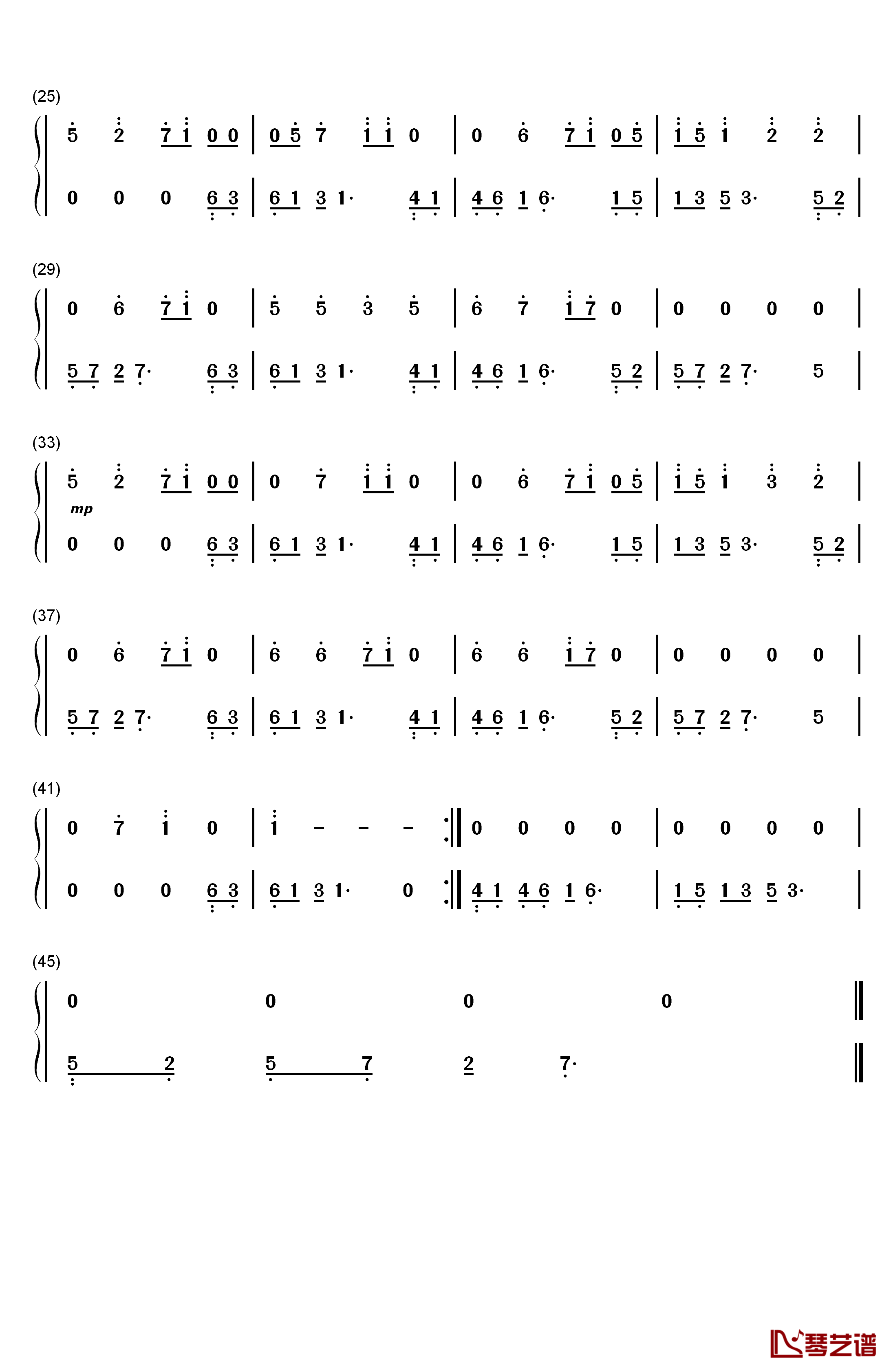 爱丫爱丫钢琴简谱-数字双手-By22