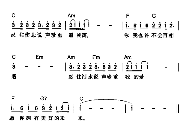 说声珍重简谱-王杰演唱1