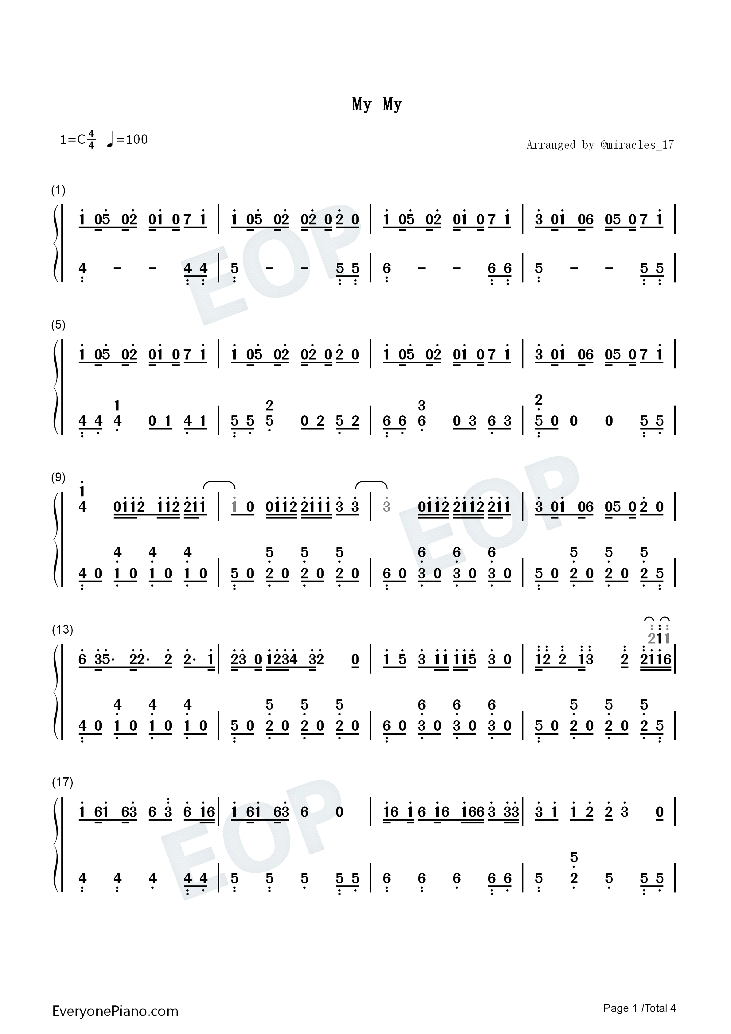 My My钢琴简谱-Seventeen演唱1