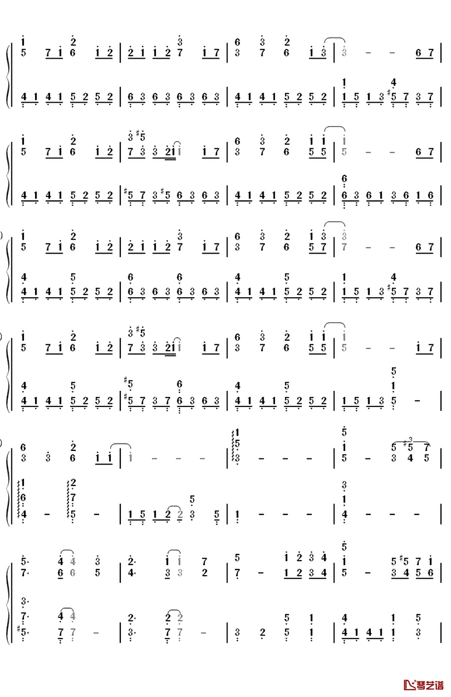 ハルウタ钢琴简谱-数字双手-生物股长3