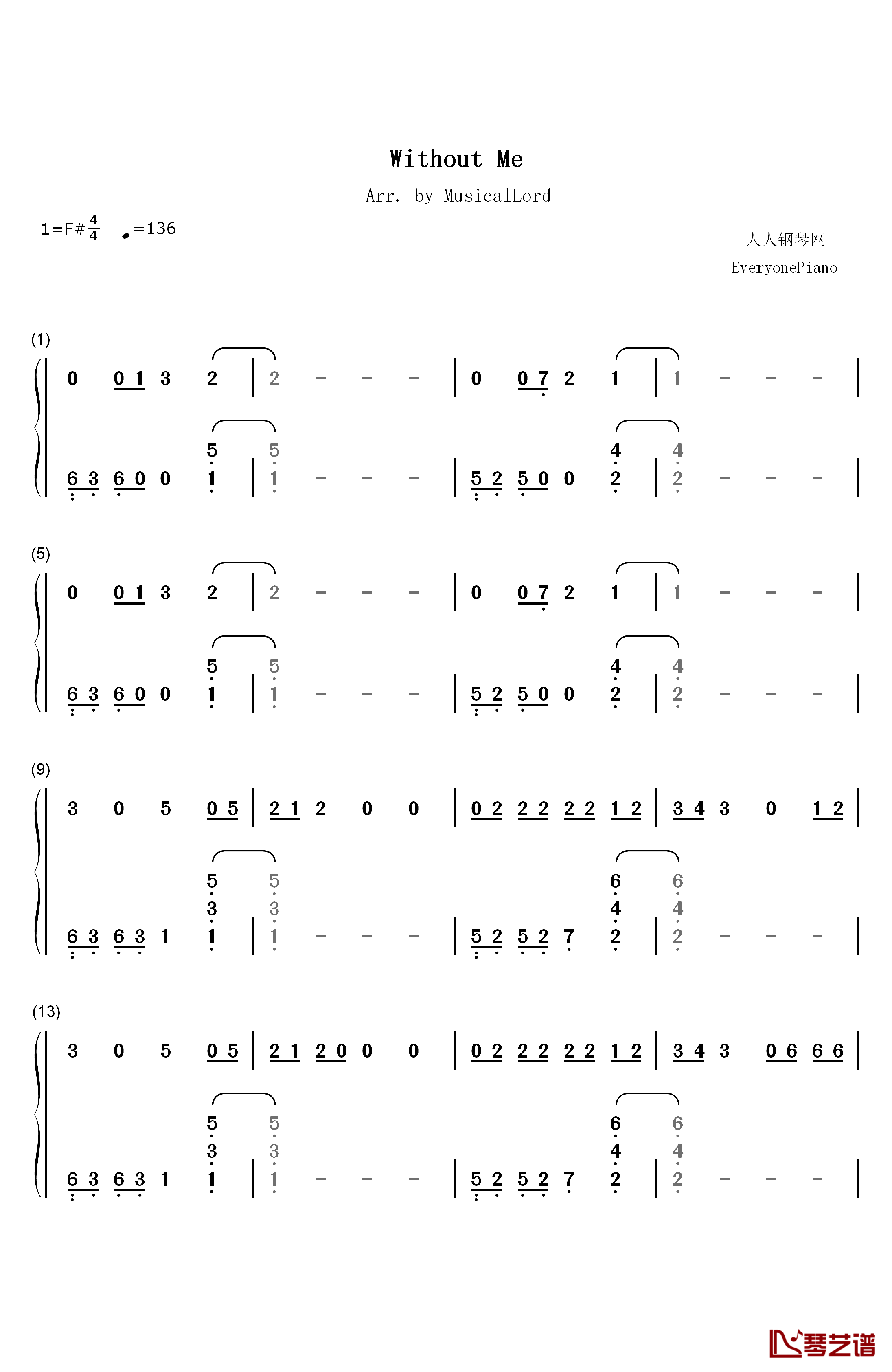 Without Me钢琴简谱-数字双手-Halsey1