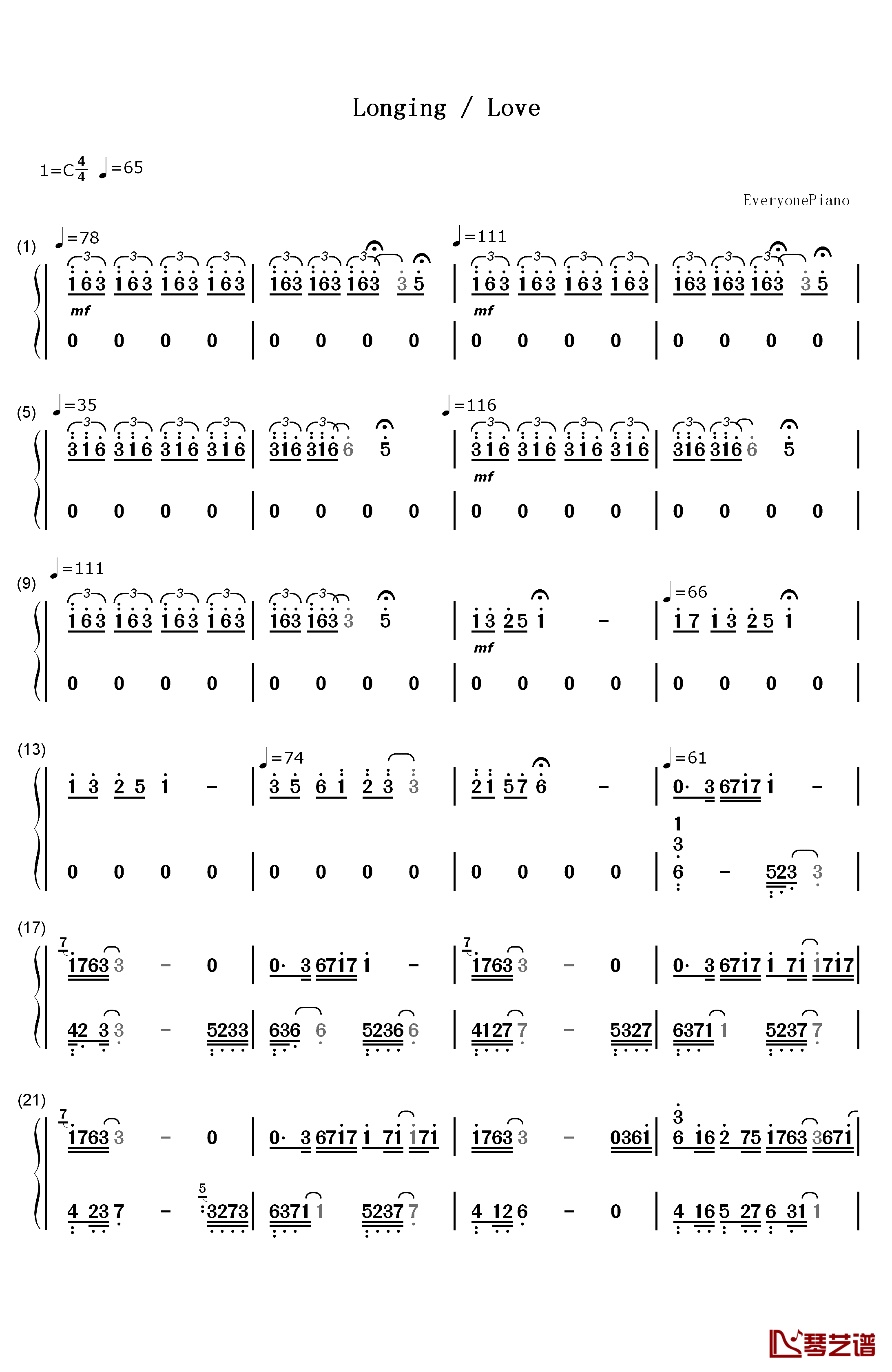 Longing & Love钢琴简谱-数字双手-George Winston  乔治温斯顿1