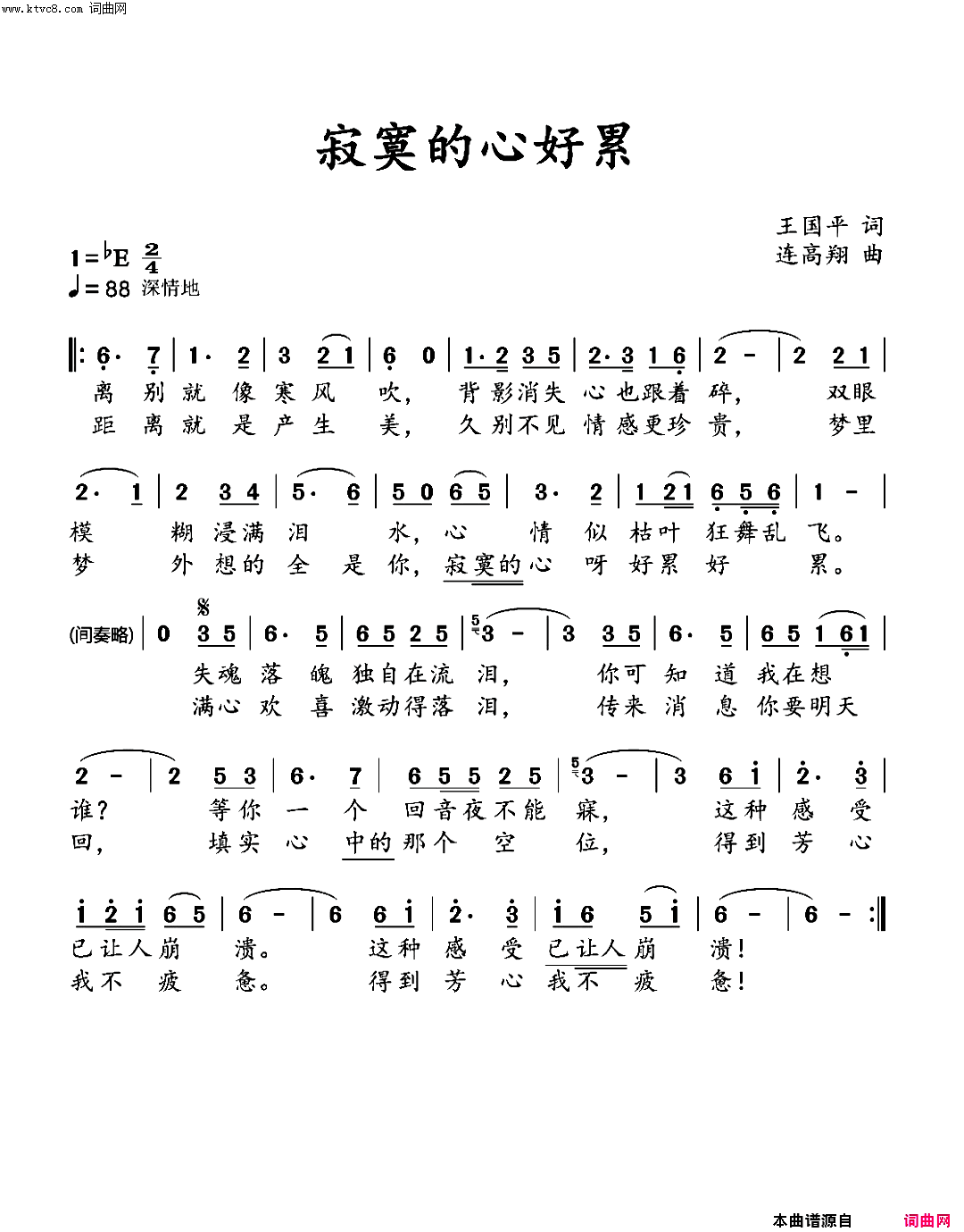 寂寞的心好累简谱-王国平曲谱1