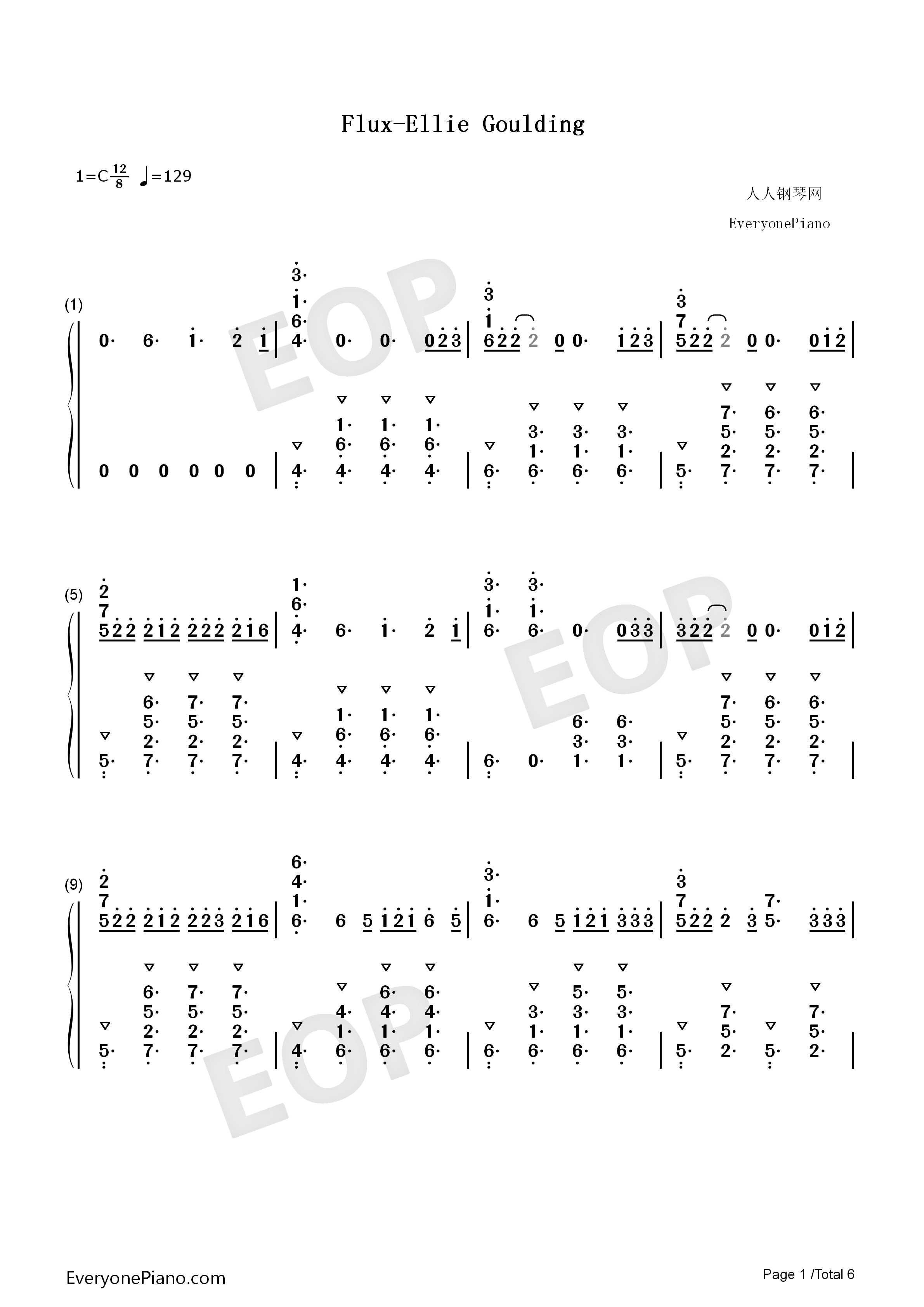 Flux钢琴简谱-Ellie Goulding演唱1