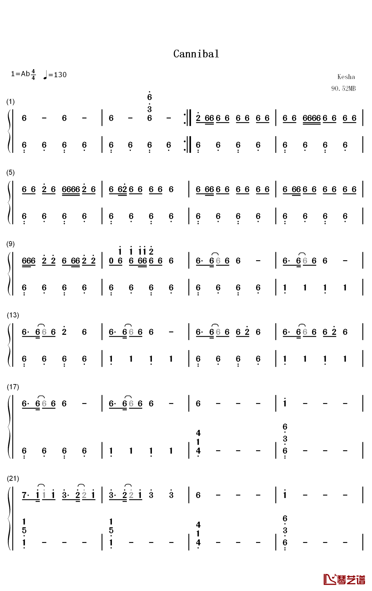 Cannibal钢琴简谱-数字双手-Kesha1