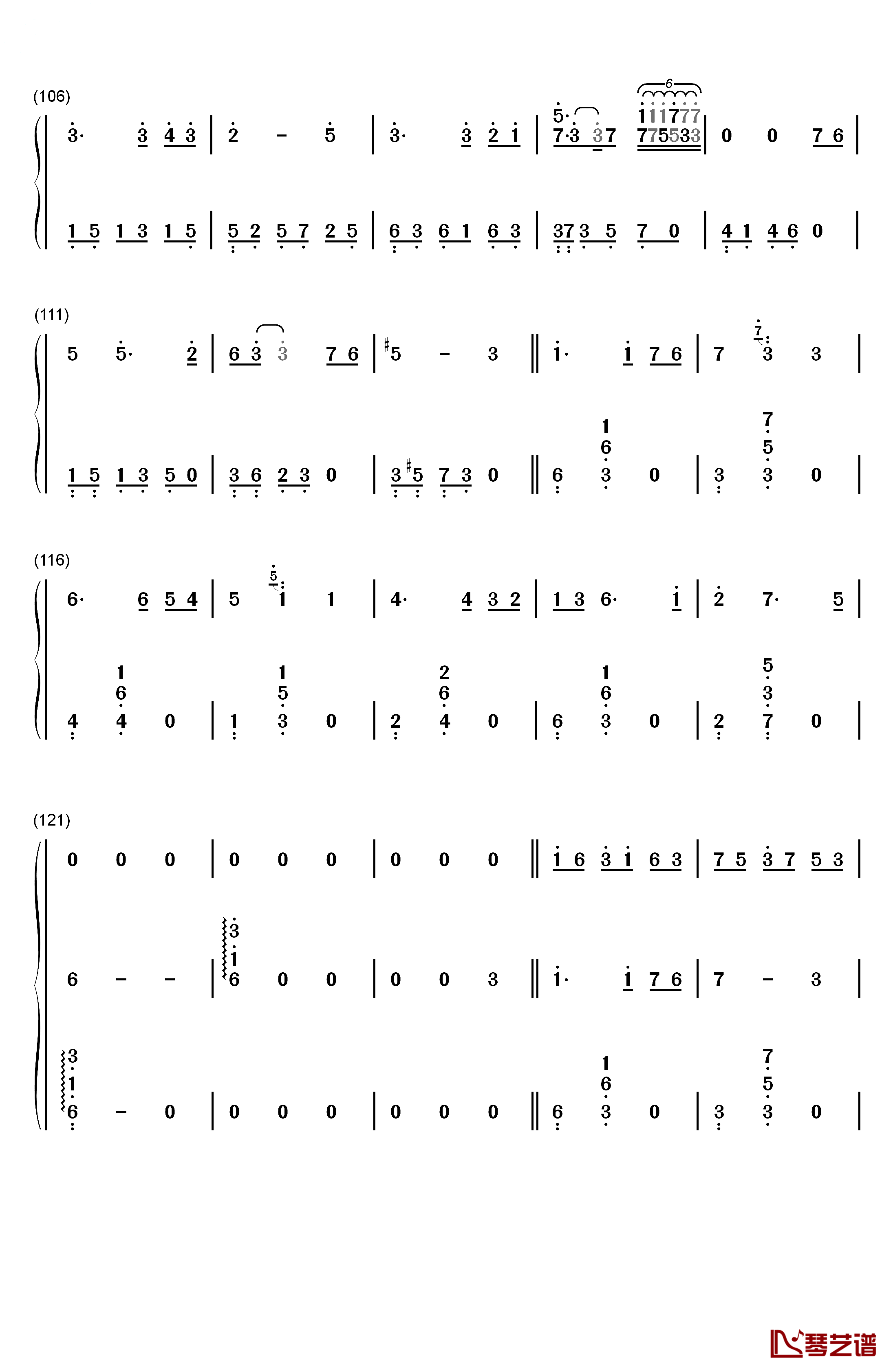 别了夏天钢琴简谱-数字双手-手嶌葵6