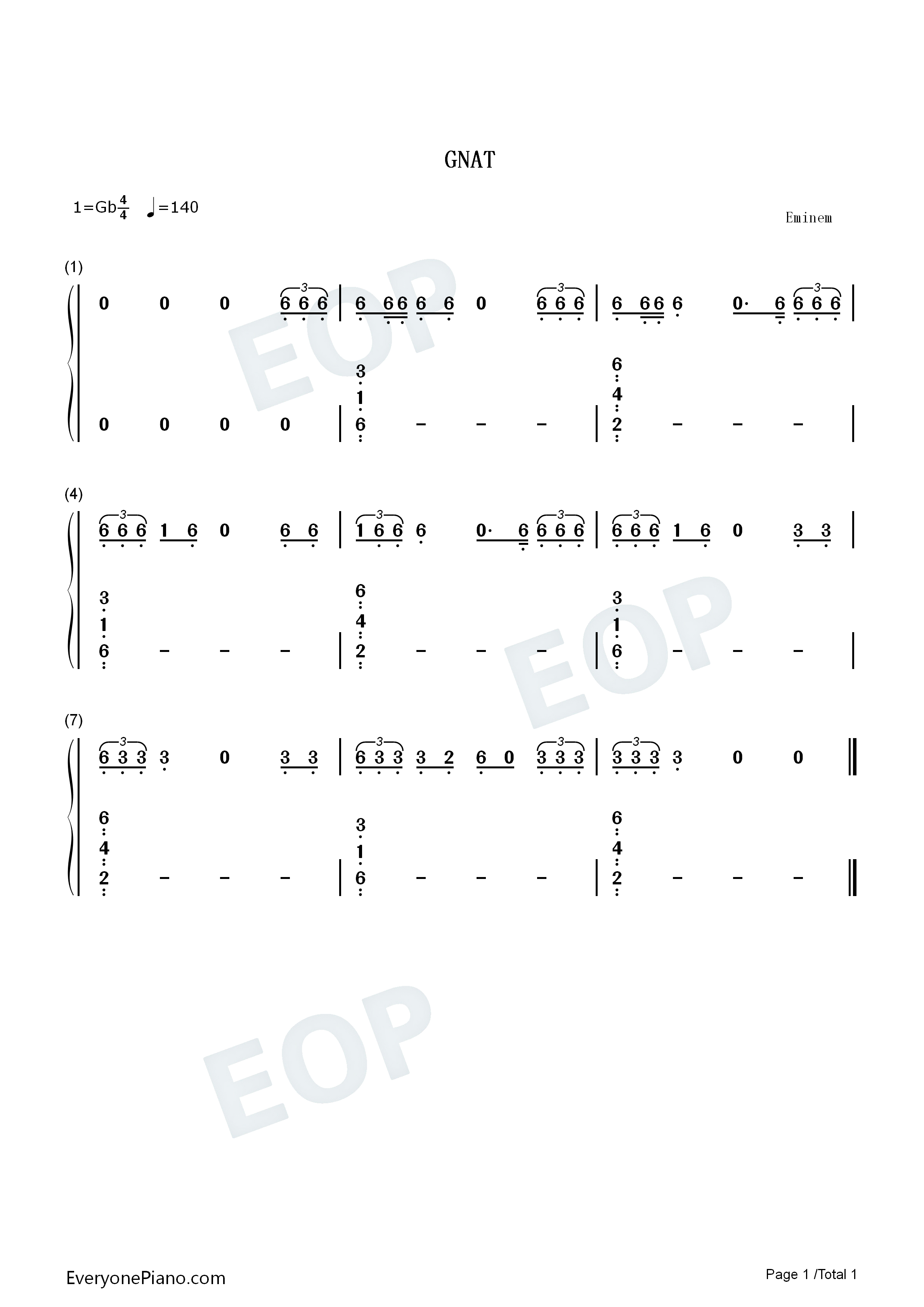 Gnat钢琴简谱-Eminem演唱1