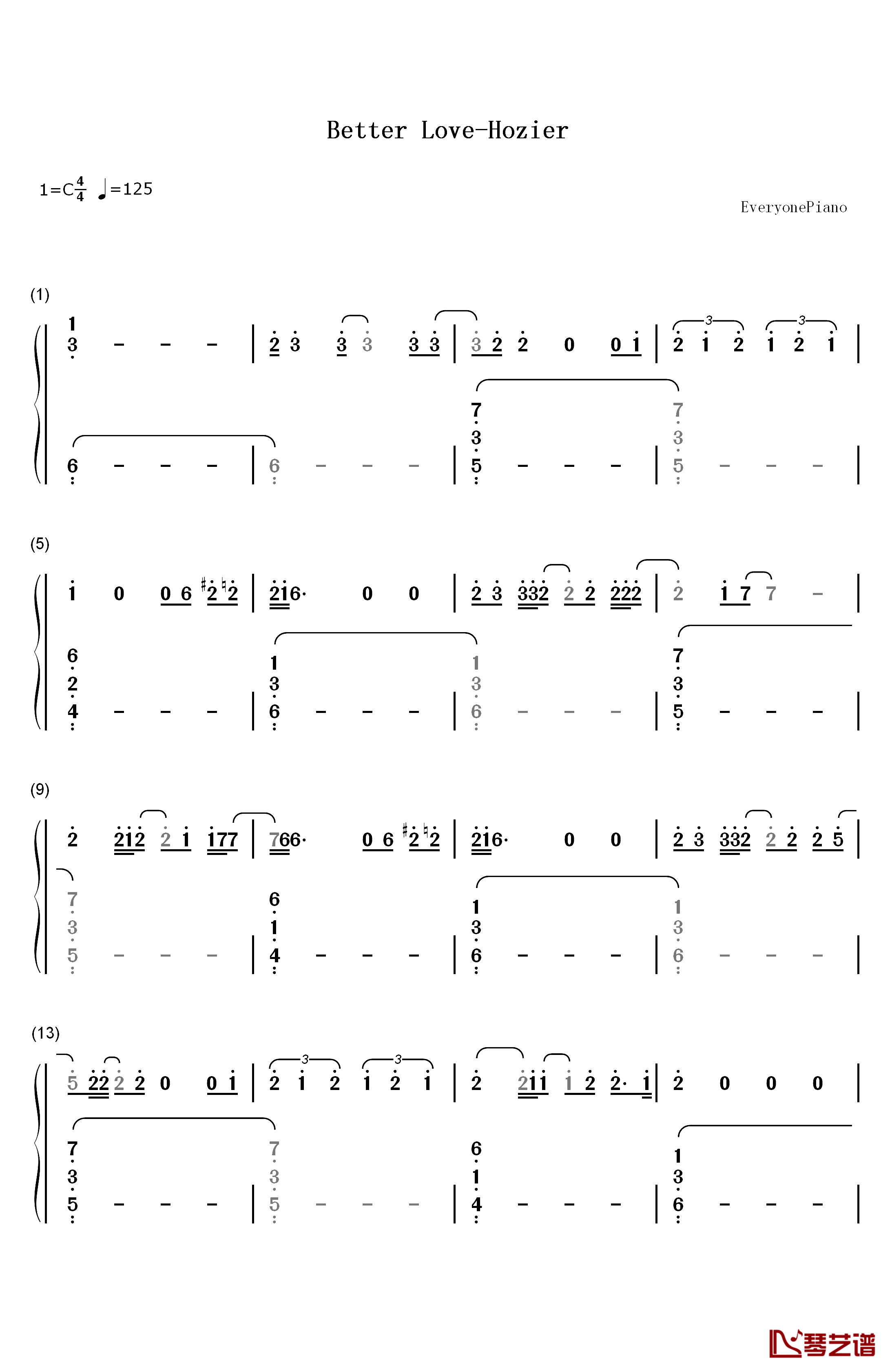 Better Love钢琴简谱-数字双手-Hozier1