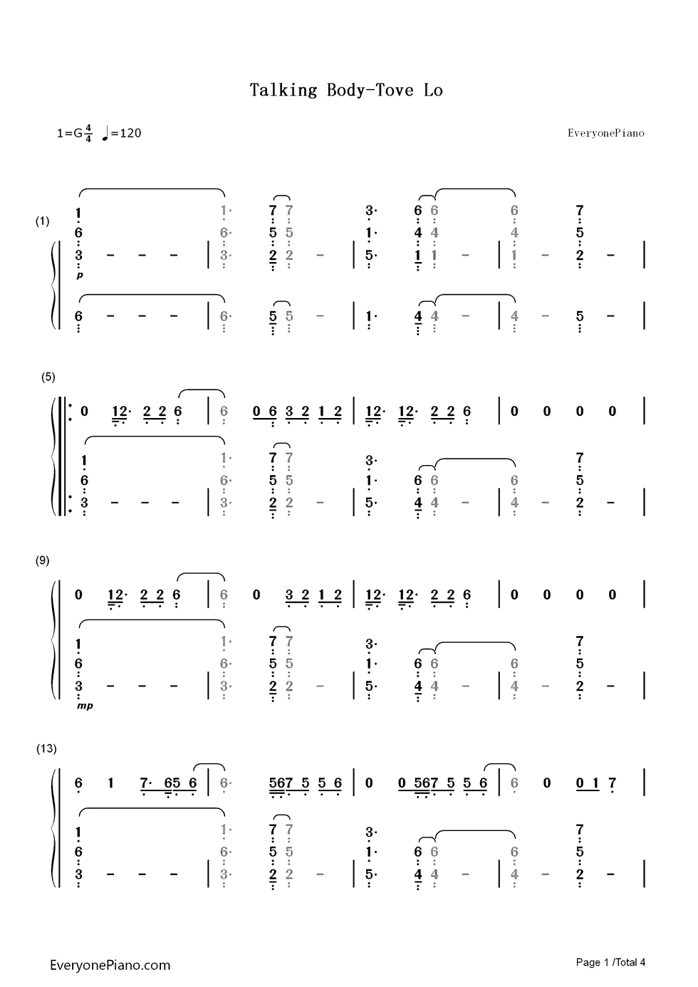 Talking Body钢琴简谱-数字双手-Tove Lo1