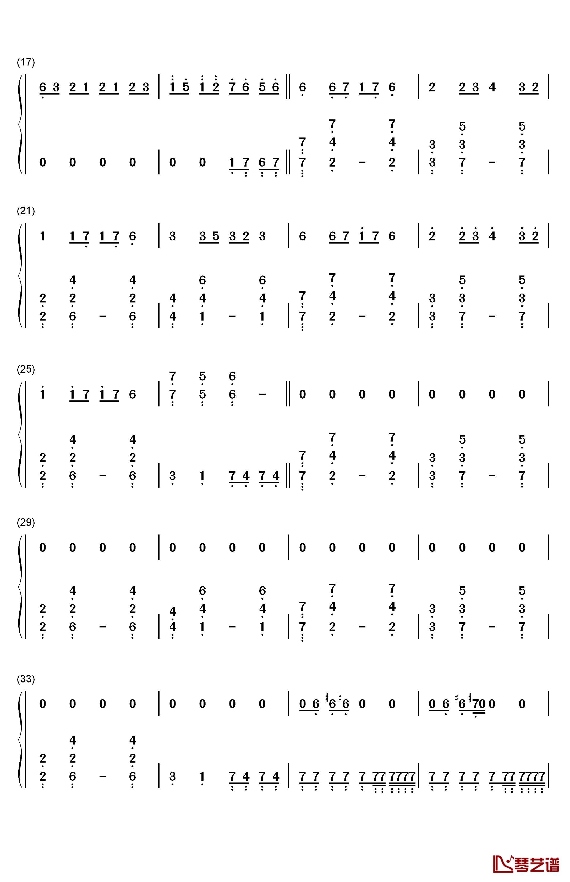 8比特钢琴简谱-数字双手-F-7772