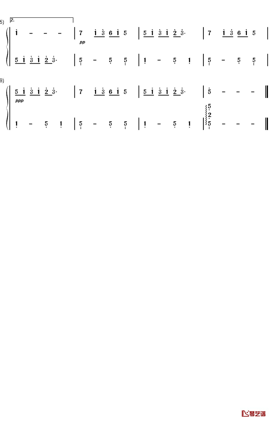 给你们钢琴简谱-数字双手-张宇4