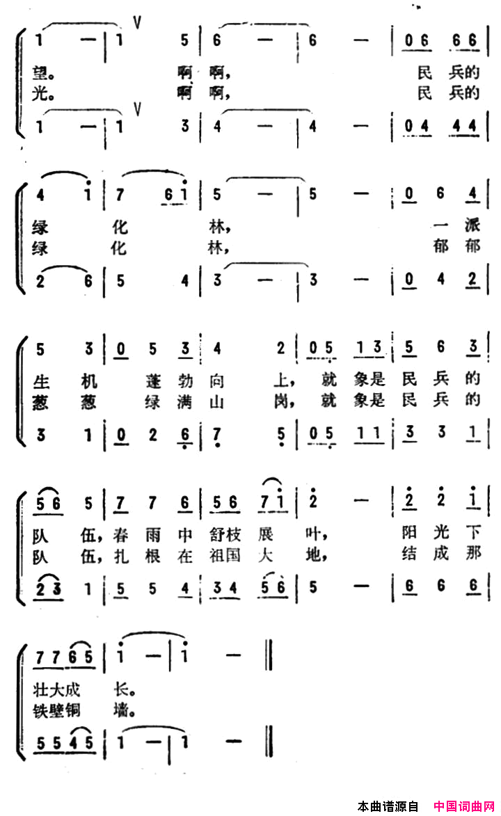 民兵的绿化林简谱1