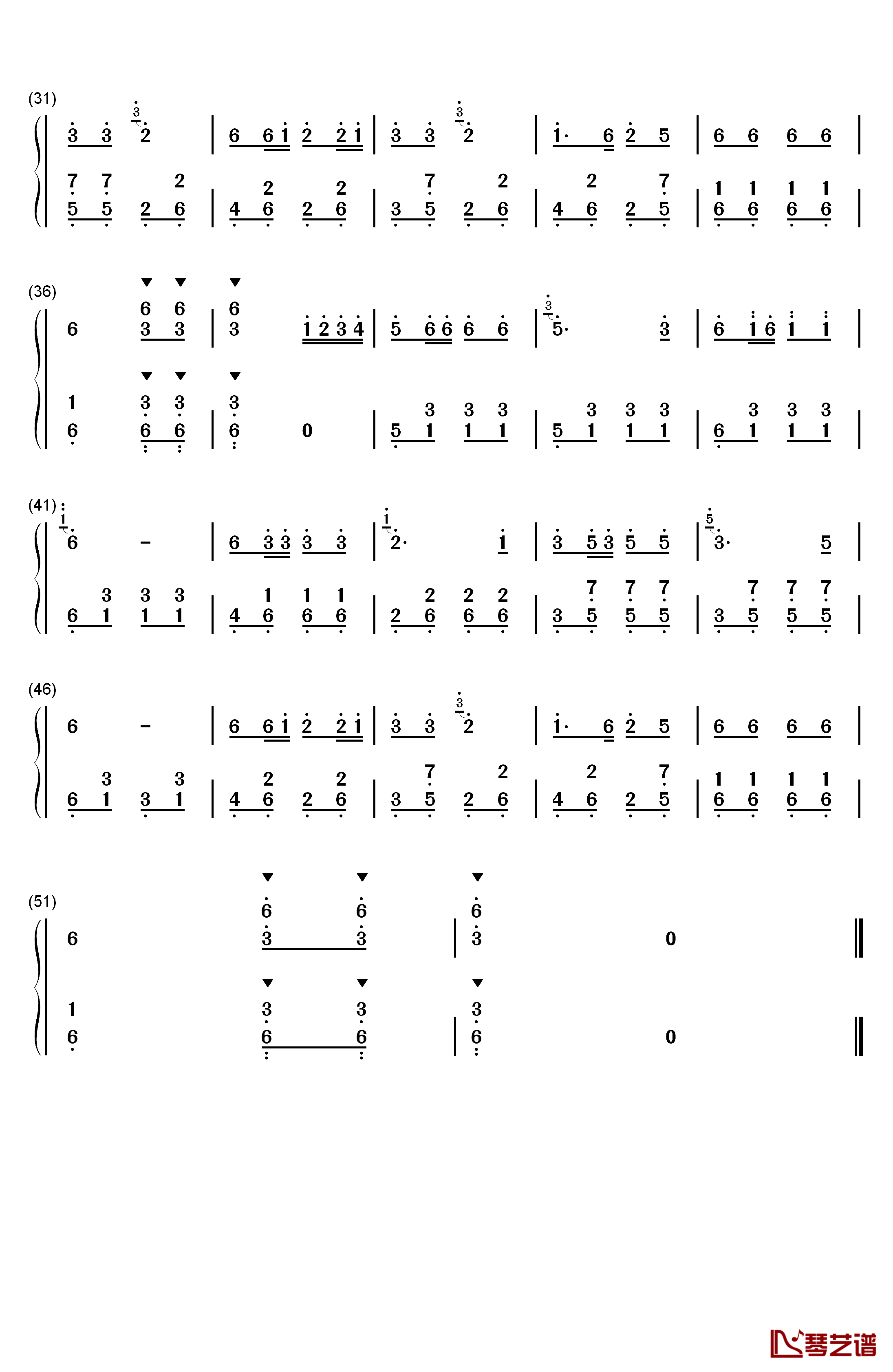 天黑黑钢琴简谱-数字双手-邓丽君2