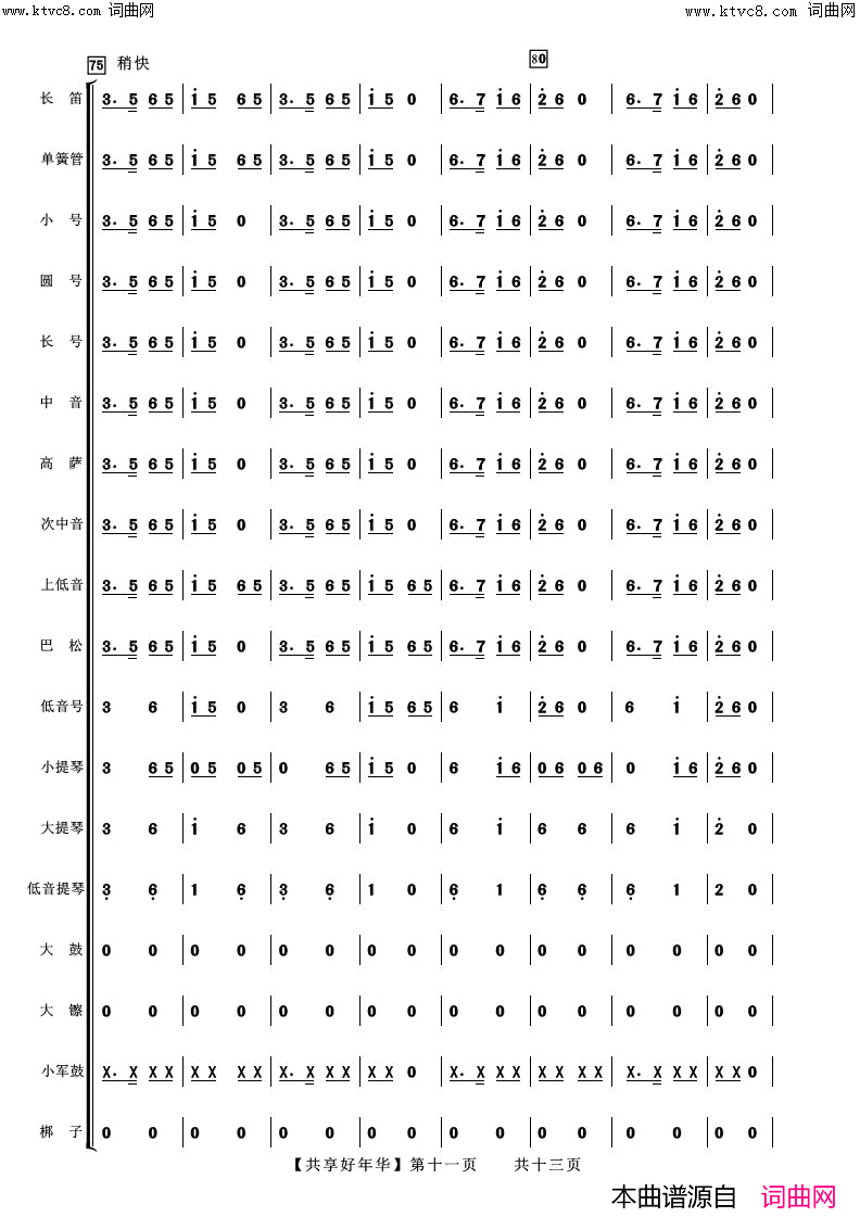 《共享好年华(合唱伴奏总谱)》简谱 张建东作曲作曲 张建东编配作曲 阿浩编曲  第11页