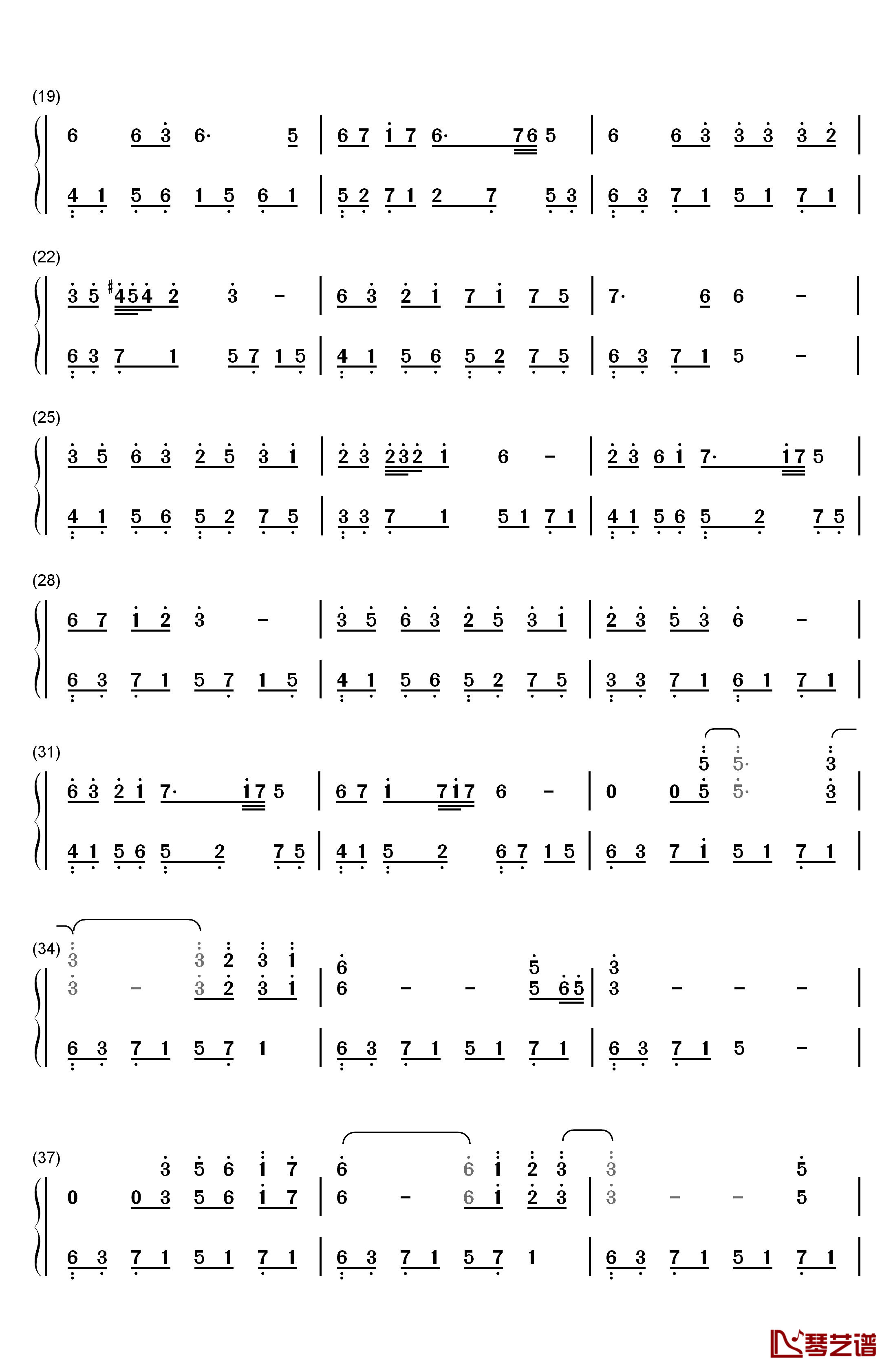 镇命歌钢琴简谱-数字双手-泷沢一留2