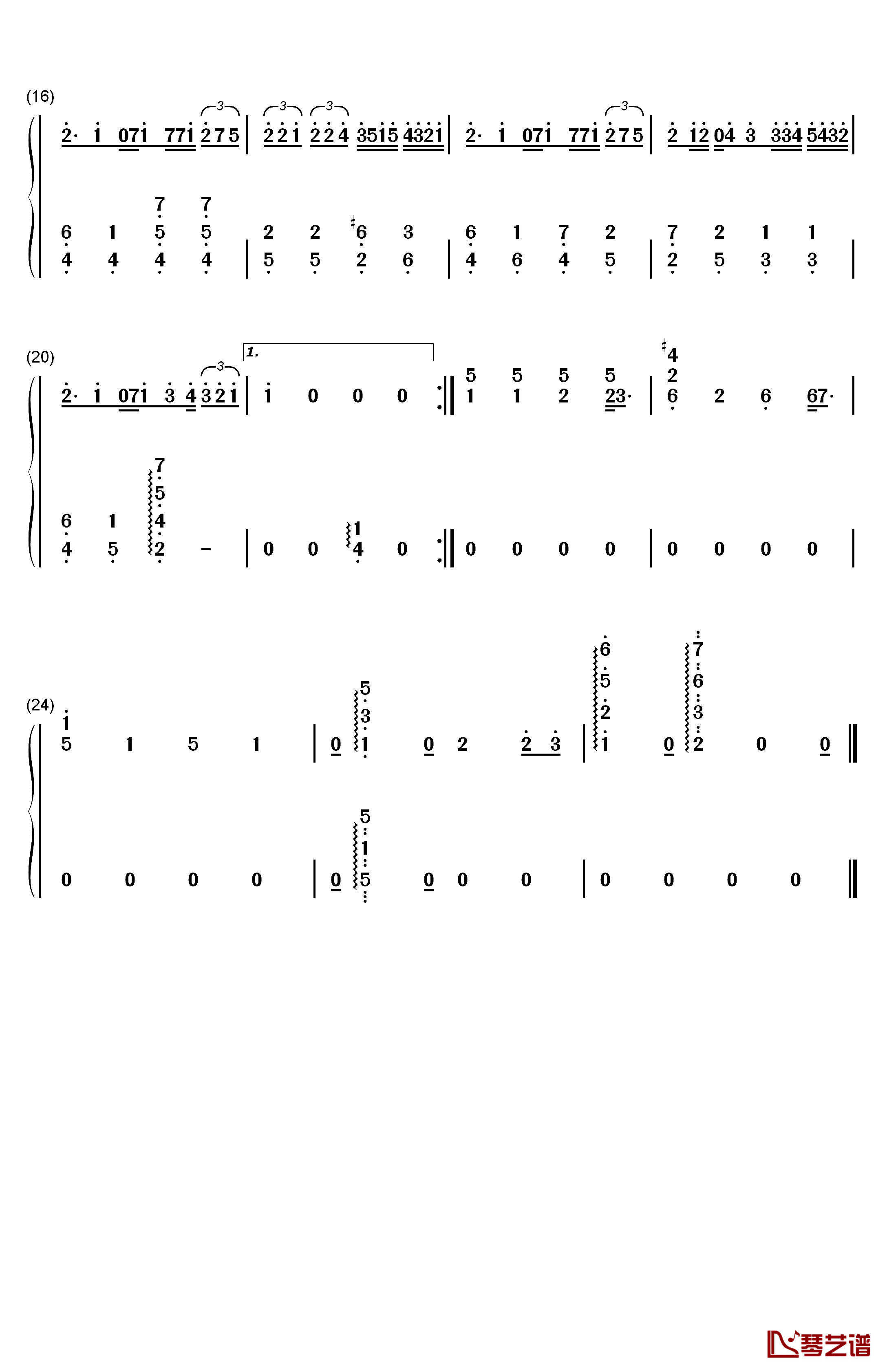 我知道钢琴简谱-数字双手-By22