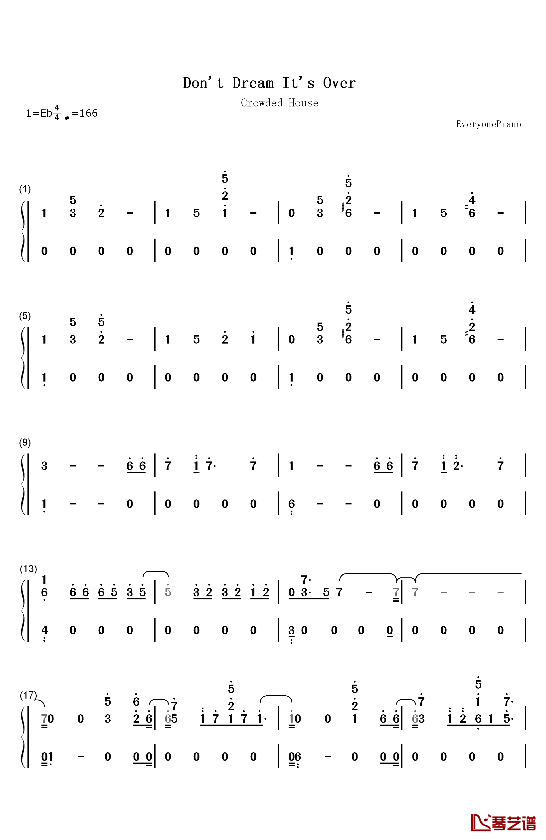 Don't Dream It's Over钢琴简谱-数字双手-Crowded House1