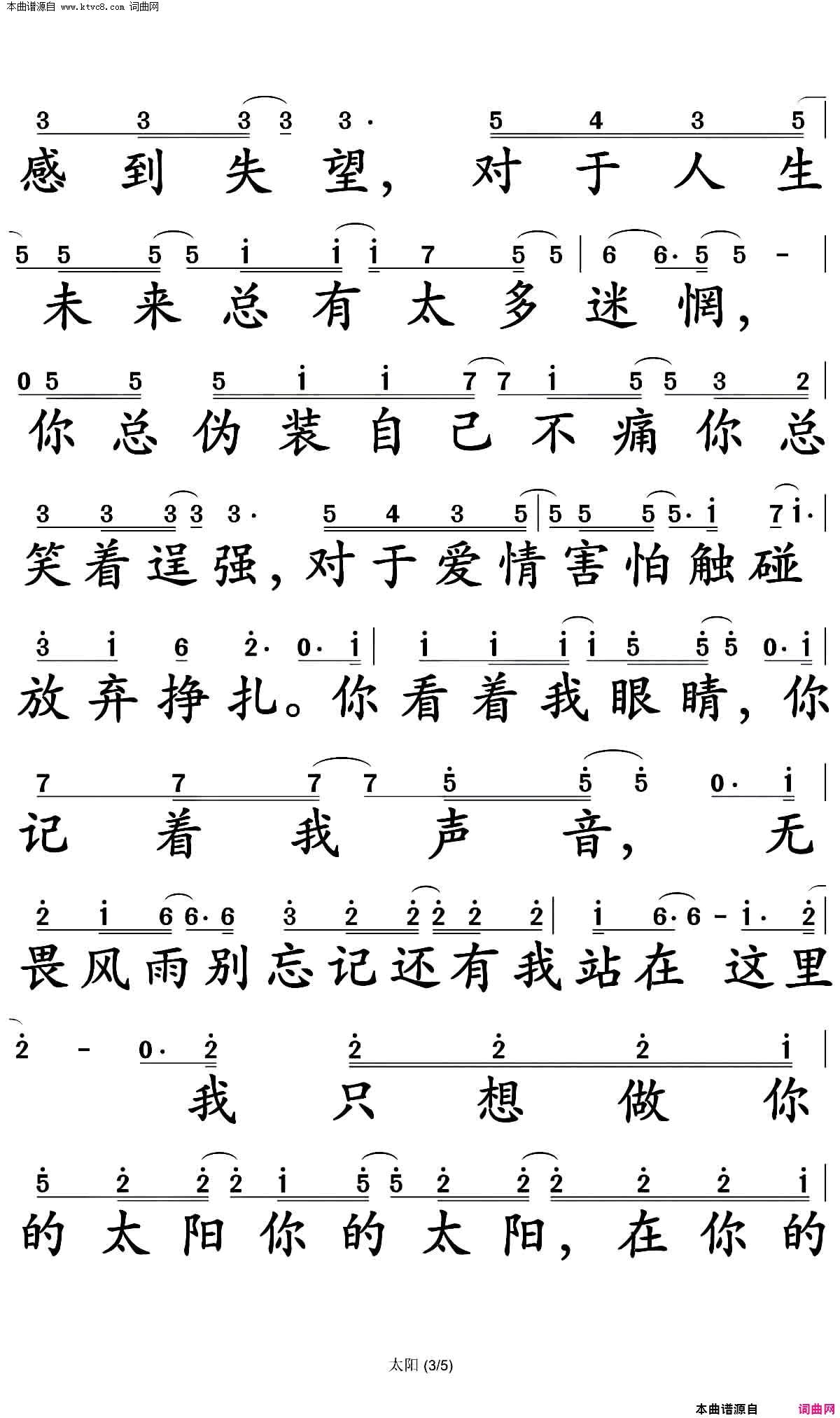 太阳简谱-邱振哲演唱-邱振哲/邱振哲词曲1