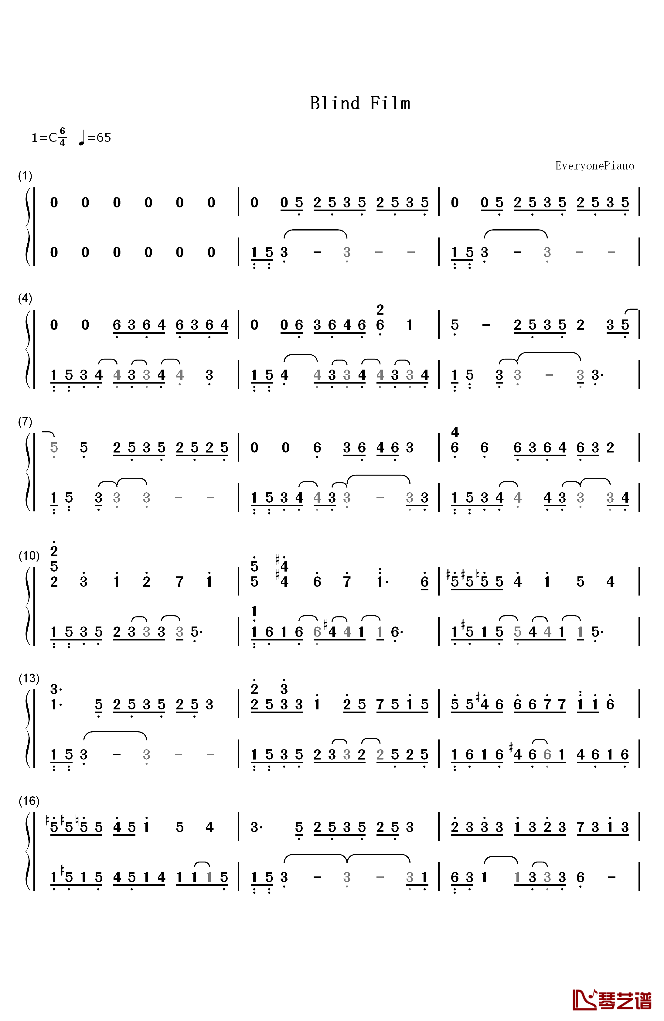 Blind Film钢琴简谱-数字双手-Yiruma1
