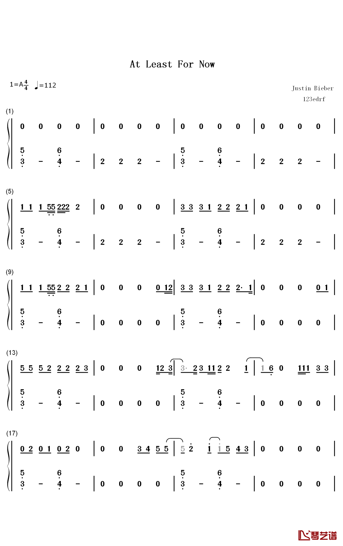At Least For Now钢琴简谱-数字双手-Justin Bieber1
