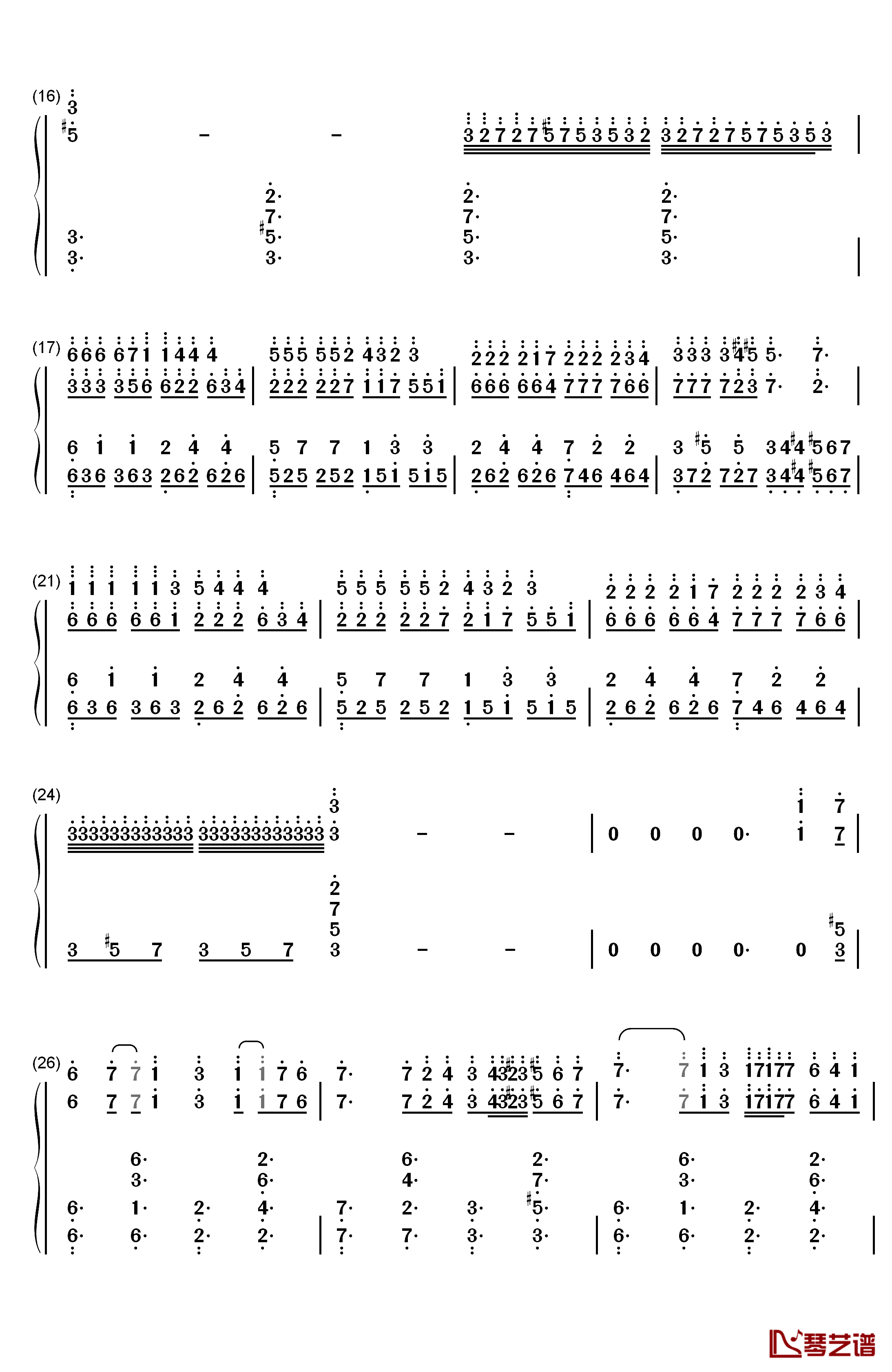 边走边爱钢琴简谱-数字双手-谢霆锋2