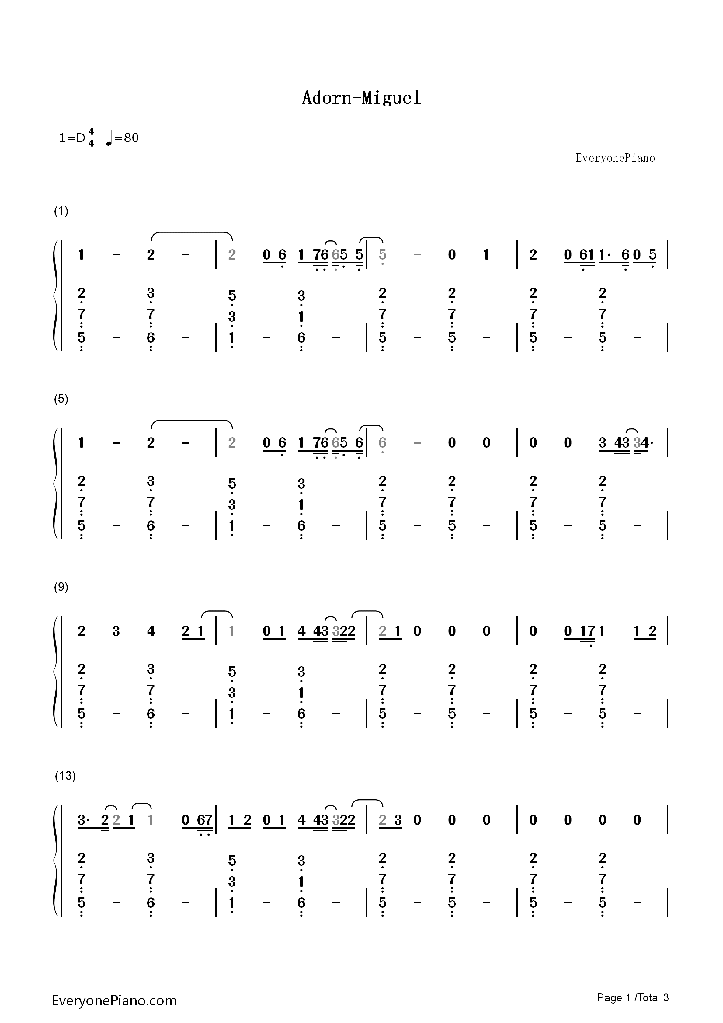Adorn钢琴简谱-Miguel演唱1