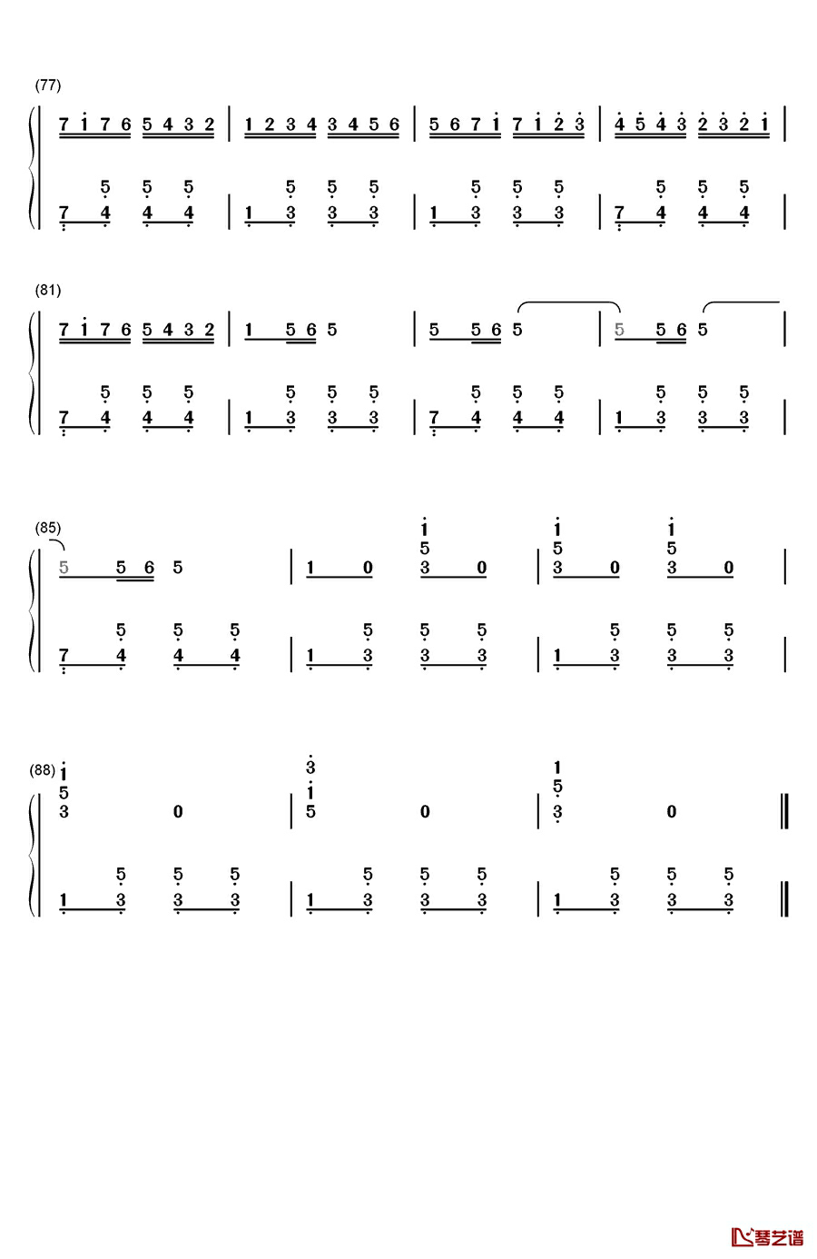 郁金香钢琴简谱-数字双手-利什内5