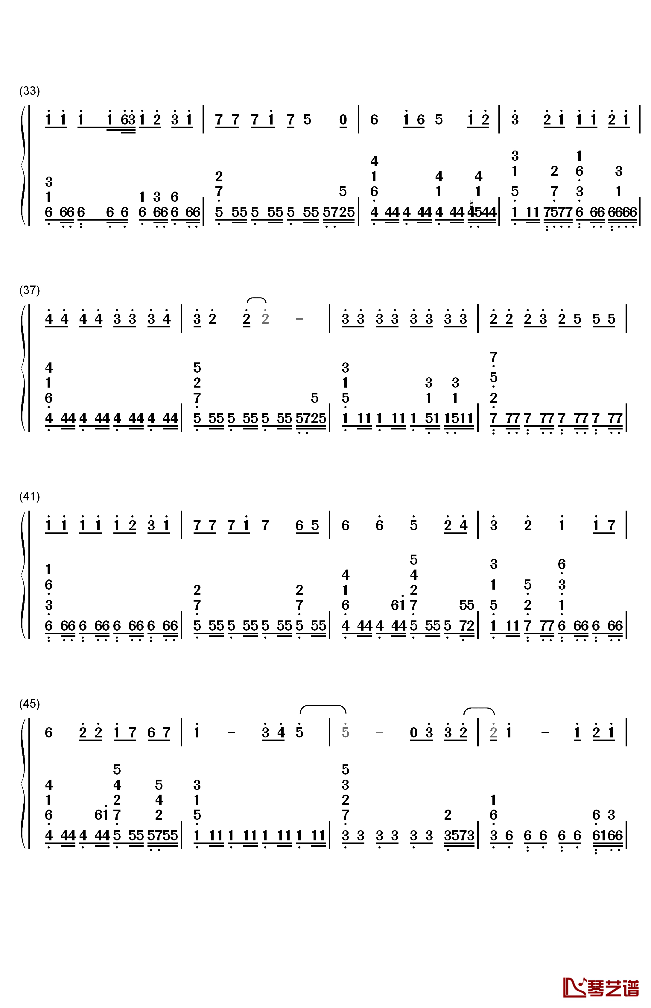 红日钢琴简谱-数字双手-李克勤3