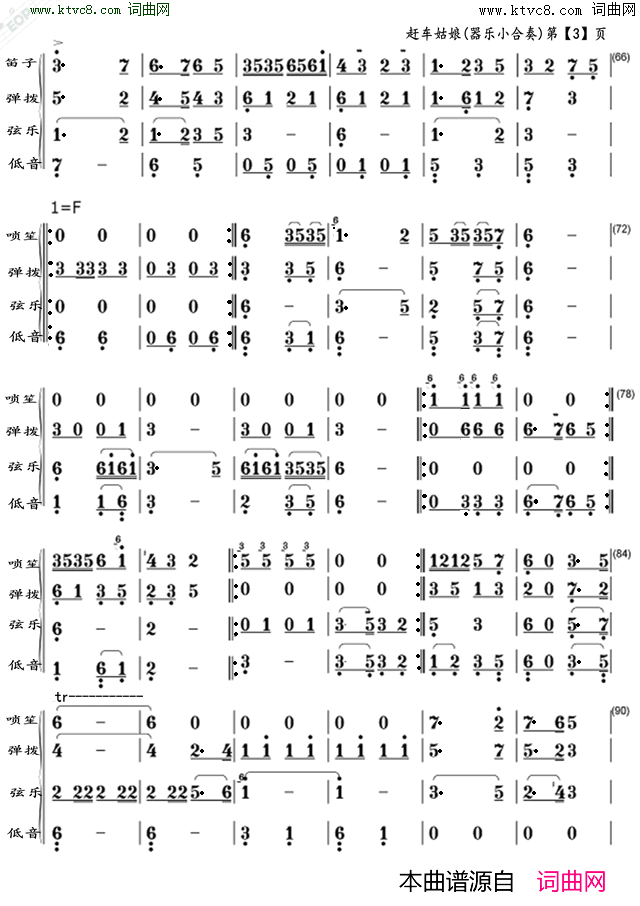 赶车姑娘 器乐小合奏简谱1