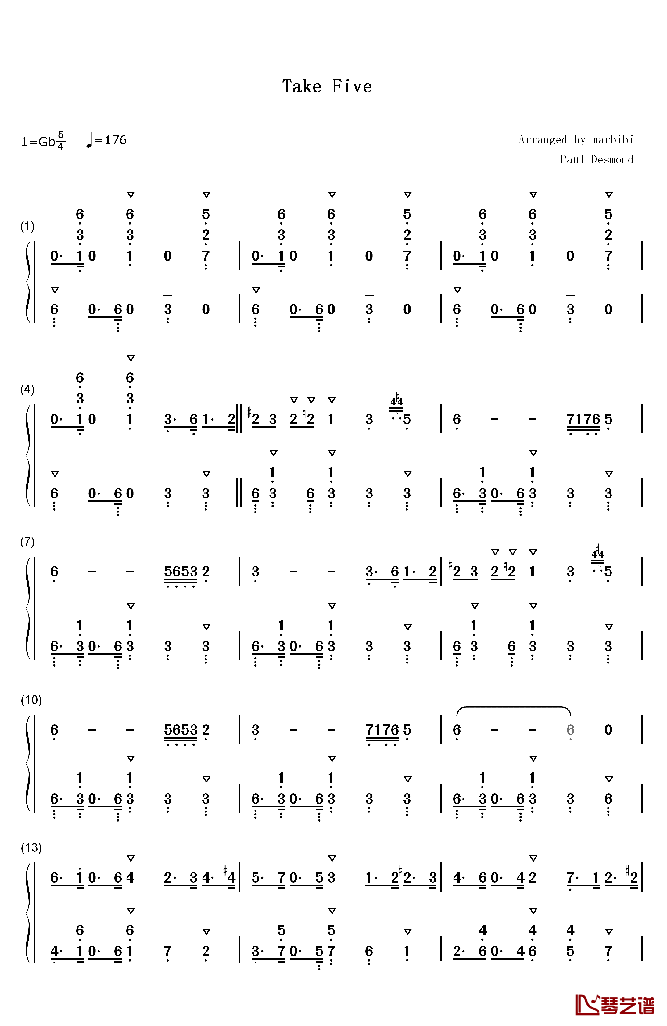 Take Five钢琴简谱-数字双手-Paul Desmond1