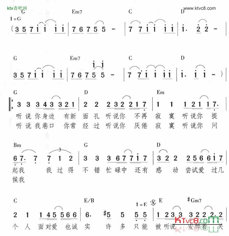 听说简谱+吉它演奏和弦[不同版本]简谱-刘若英演唱1
