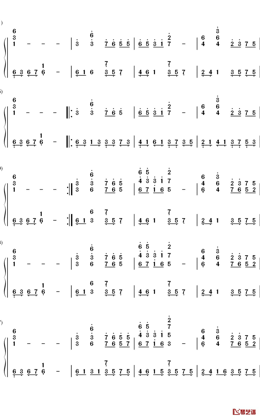 伤声钢琴简谱-数字双手-许嵩2