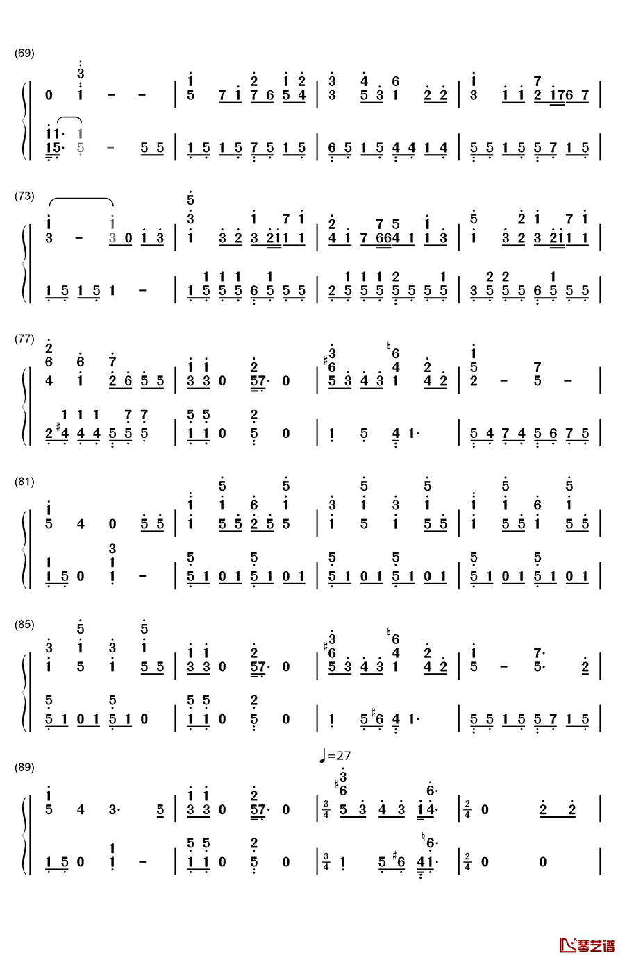 古老的大钟钢琴简谱-数字双手-平井坚4