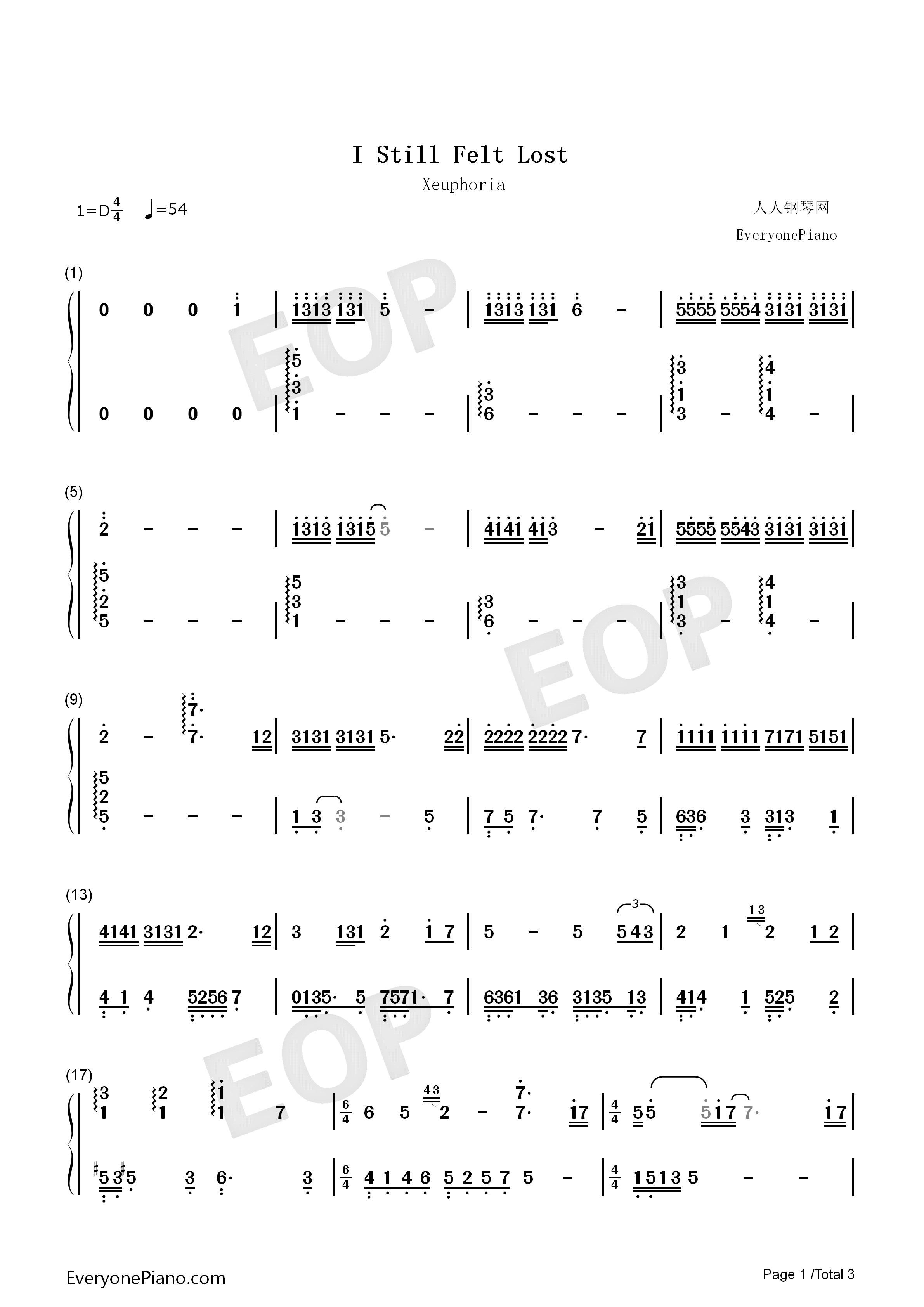 I Still Felt Lost钢琴简谱-Xeuphoria演唱1